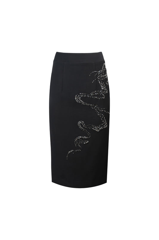 Luxury Brocade Blazer & Embellished Black Midi Skirt Set