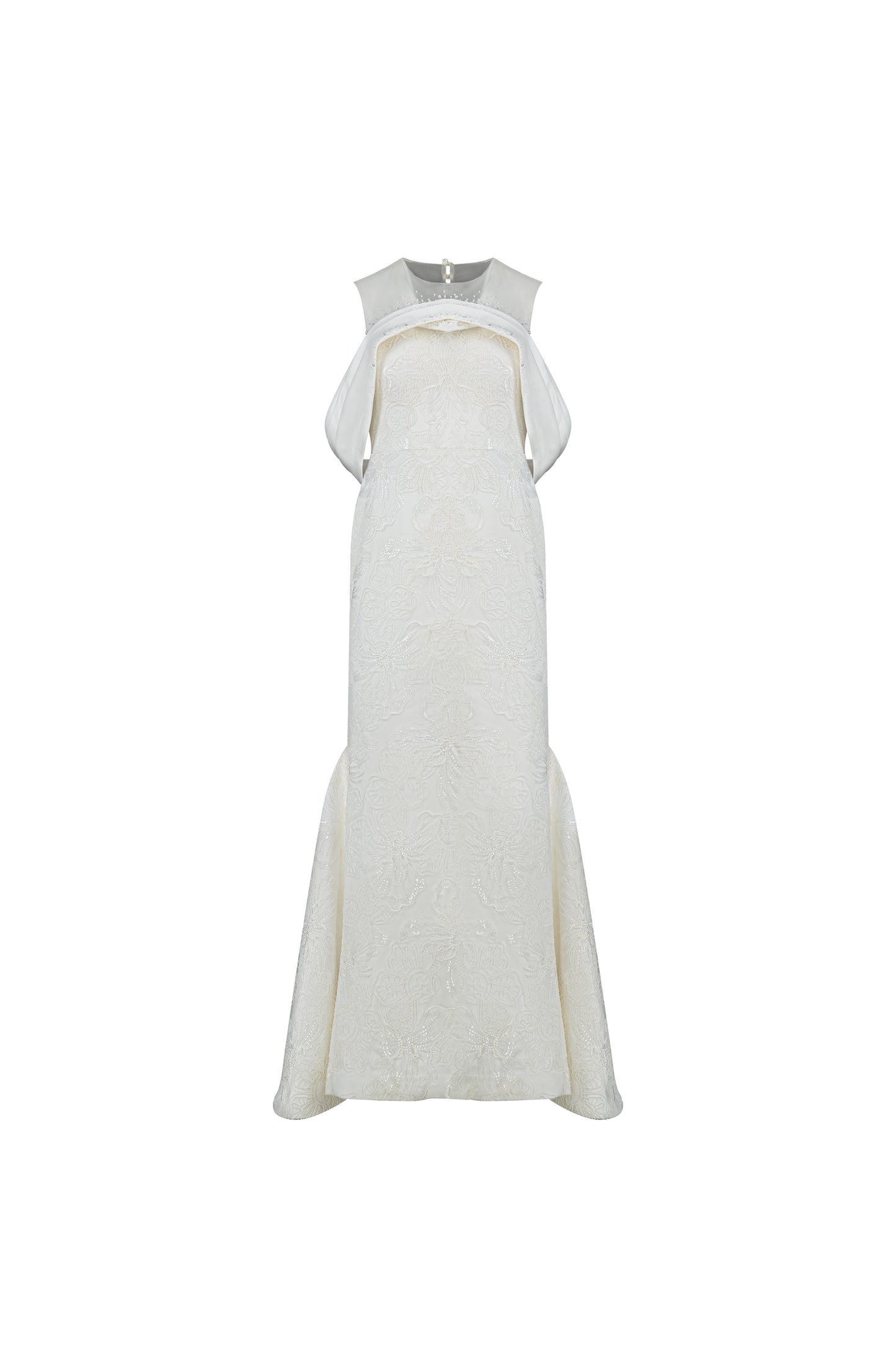 Off-Shoulder Embroidered White Evening Gown