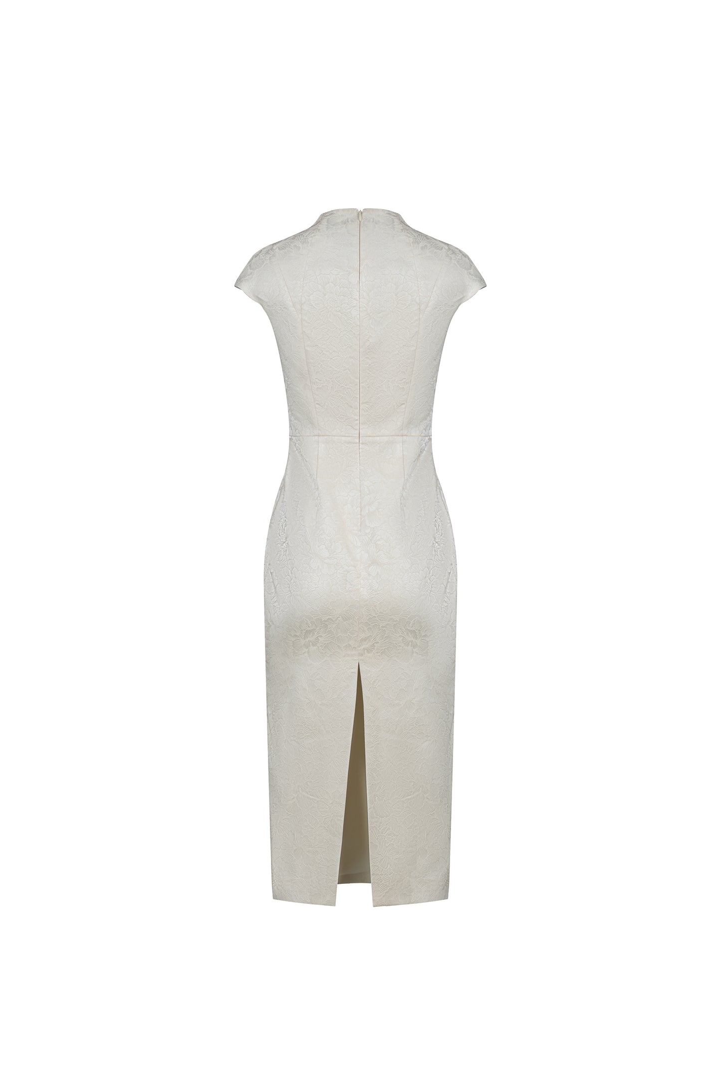 White Embellished V-Neck Midi Dress for Formal Occasions