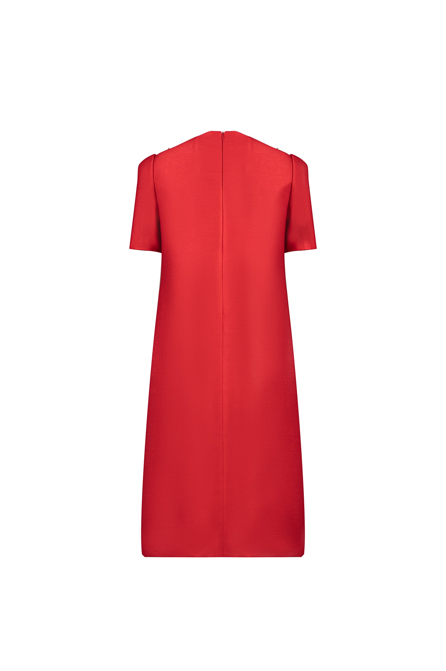 Scarlet Radiance Midi Dress with Crystal Burst Design