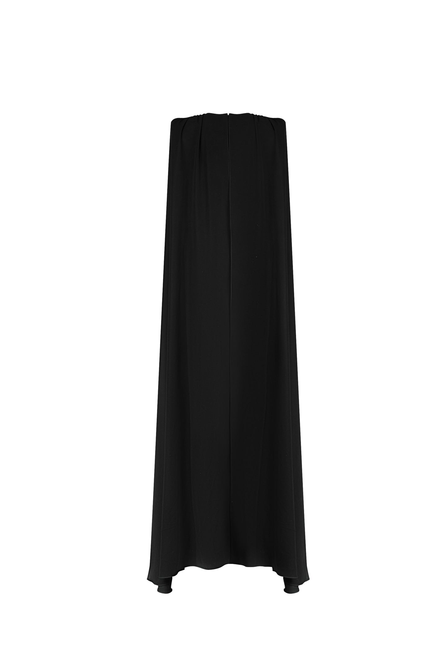 Black Cape Gown with Gold Floral Embroidery and Jewel Accents