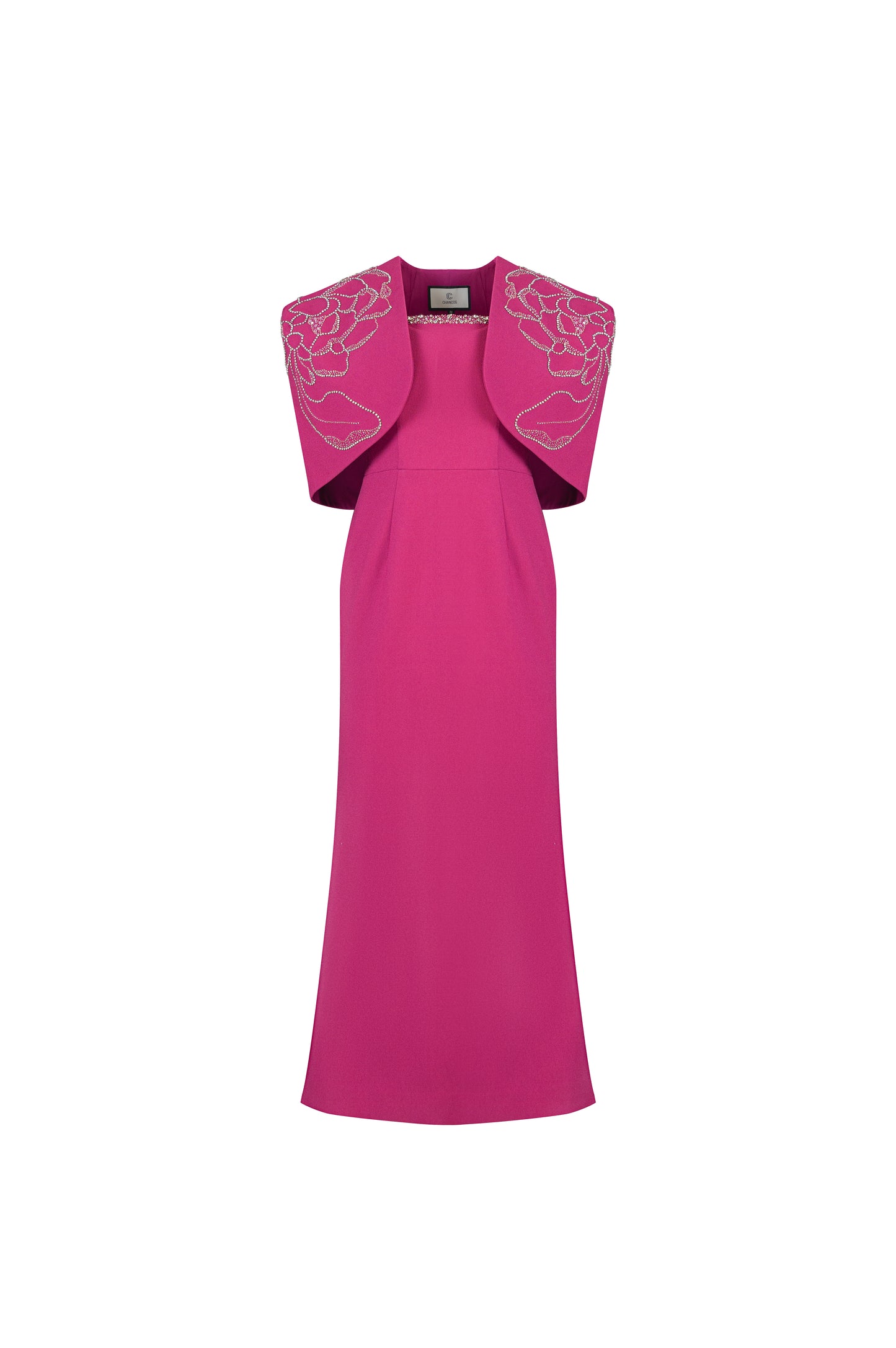 Magenta Evening Gown with Embellished Detachable Capelet
