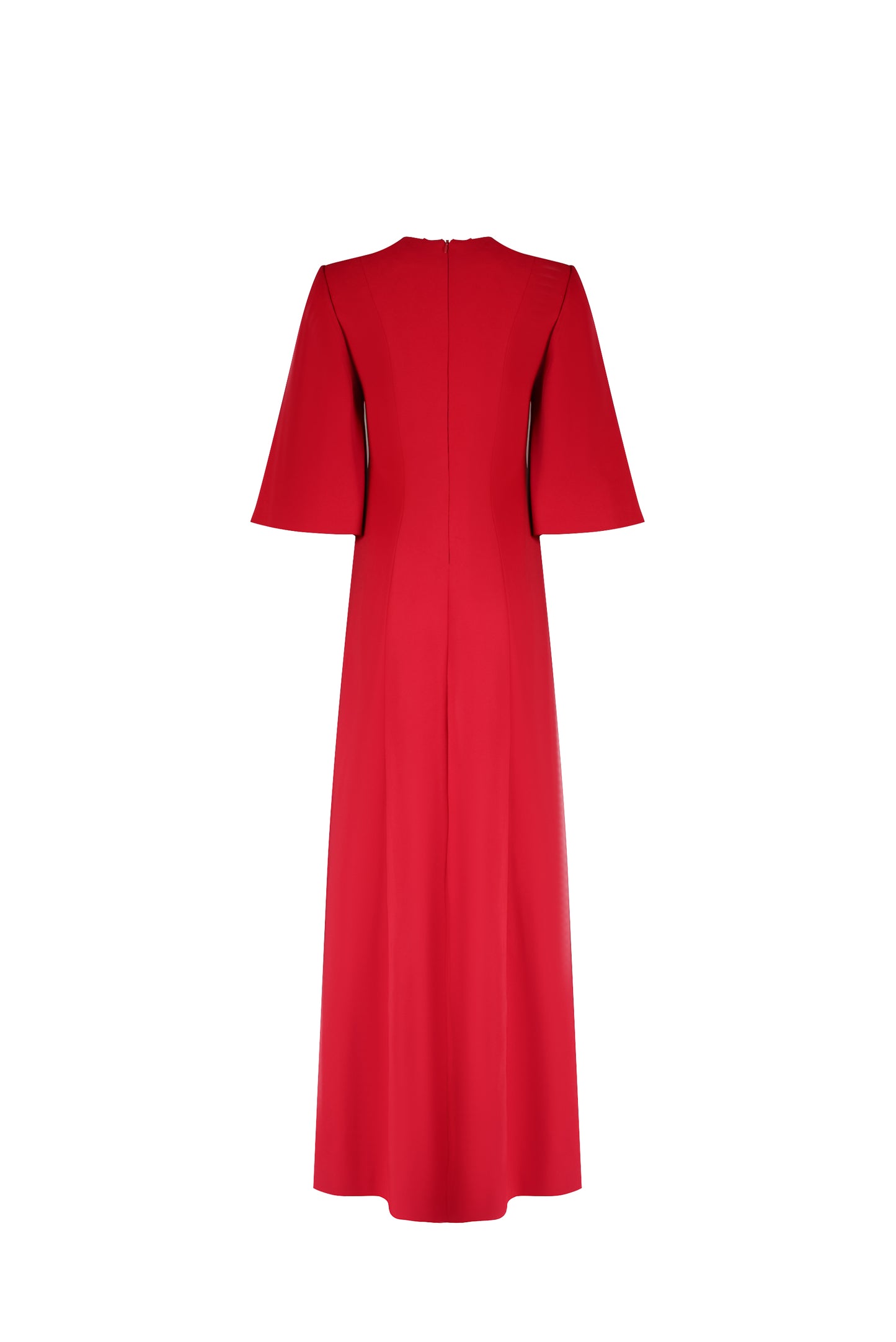 Minimalist Red A-Line Dress with Beaded Neckline