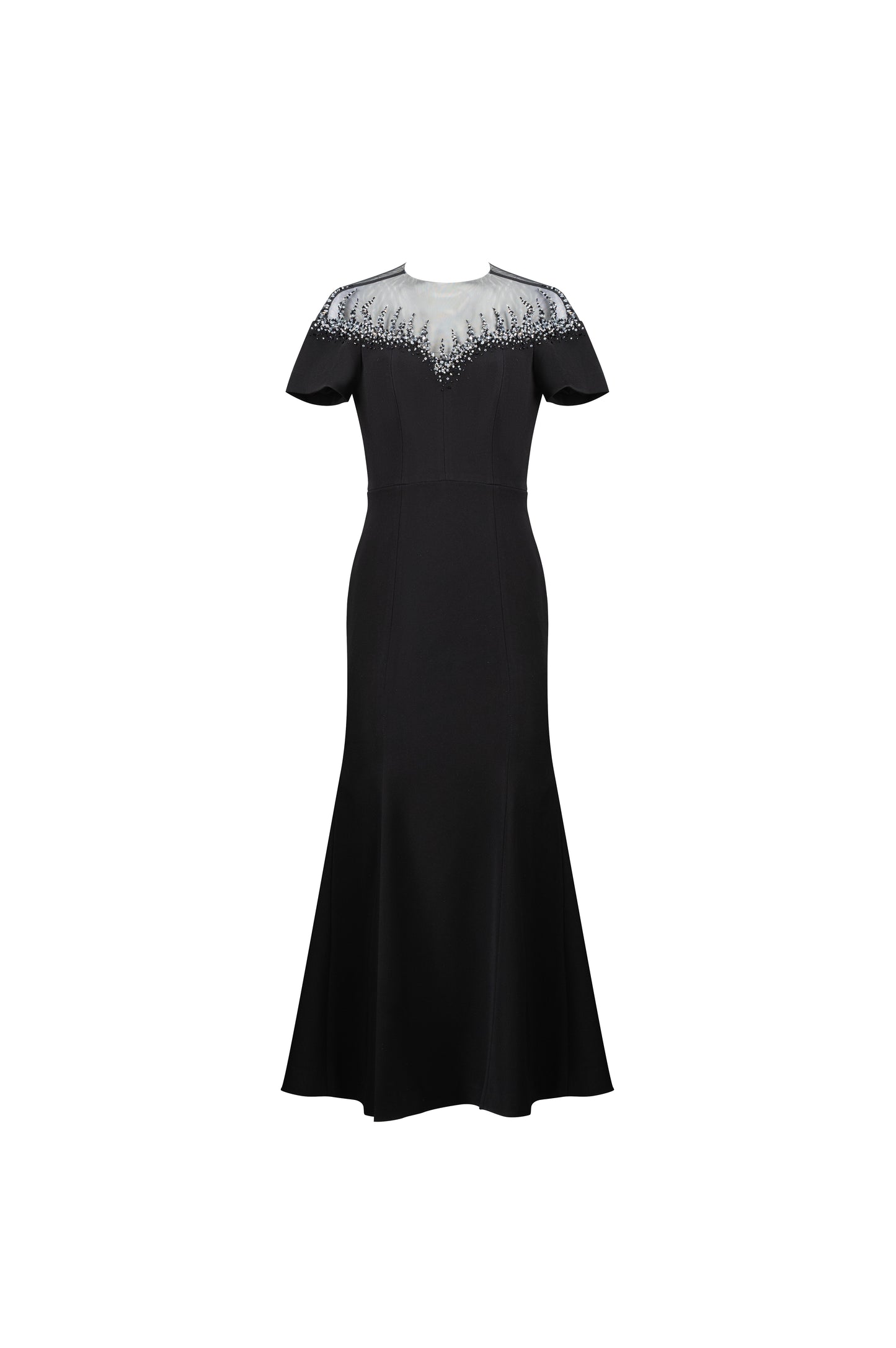 Black Gown with Sheer Beaded Neckline