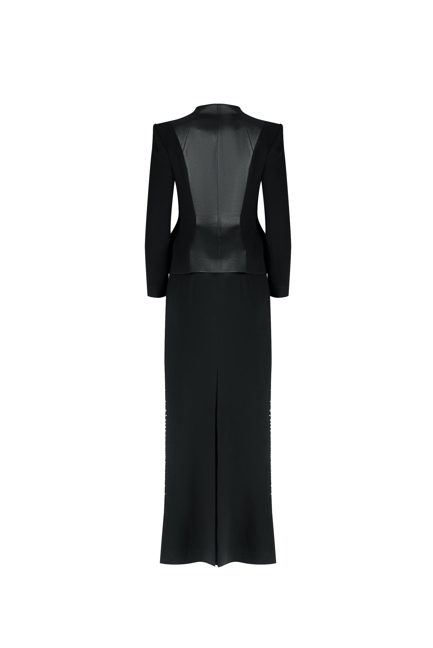 Black Embellished Peplum Jacket and Sequin Skirt Evening Gown