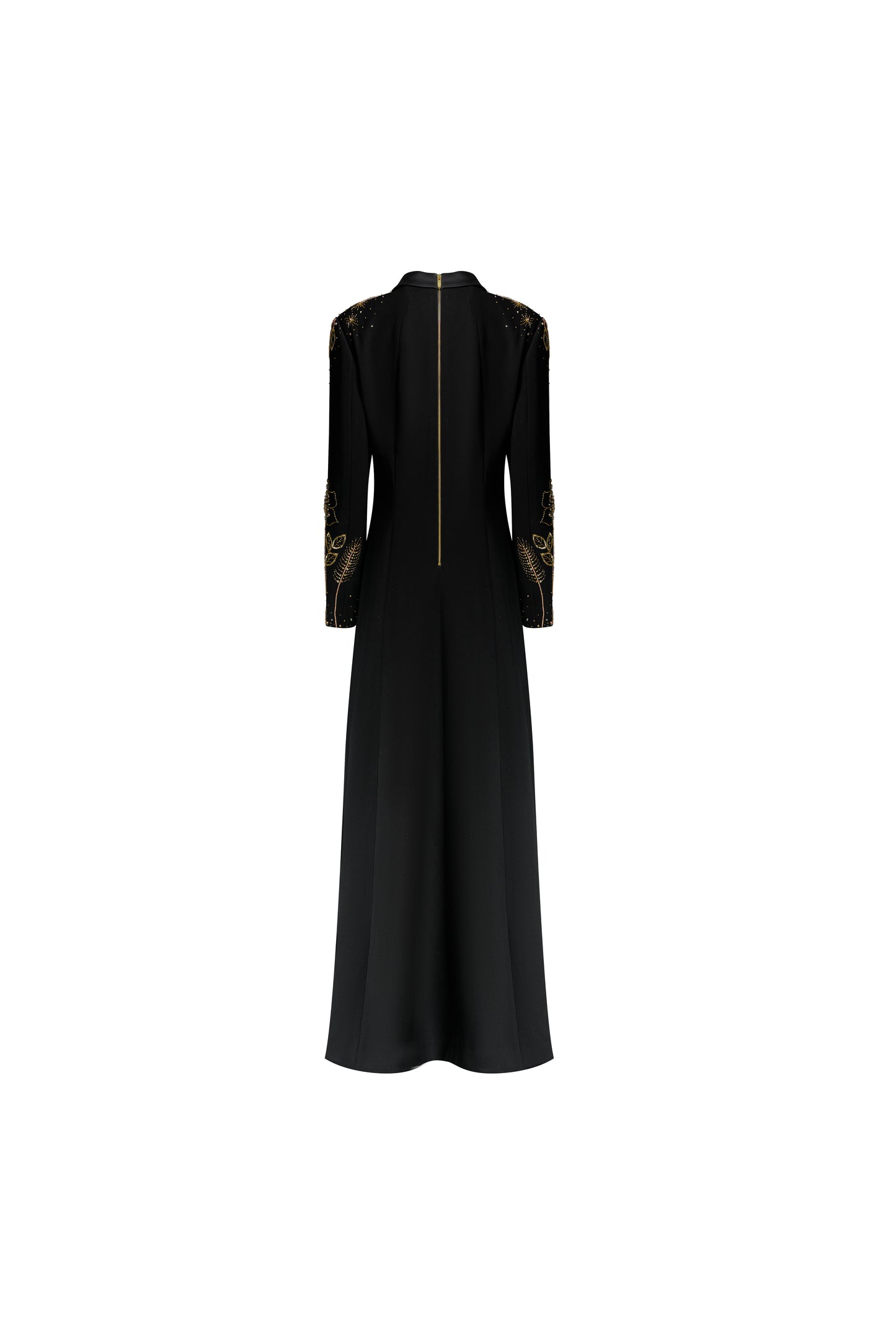 Modern Black Gown with Gold Embroidered Sleeves