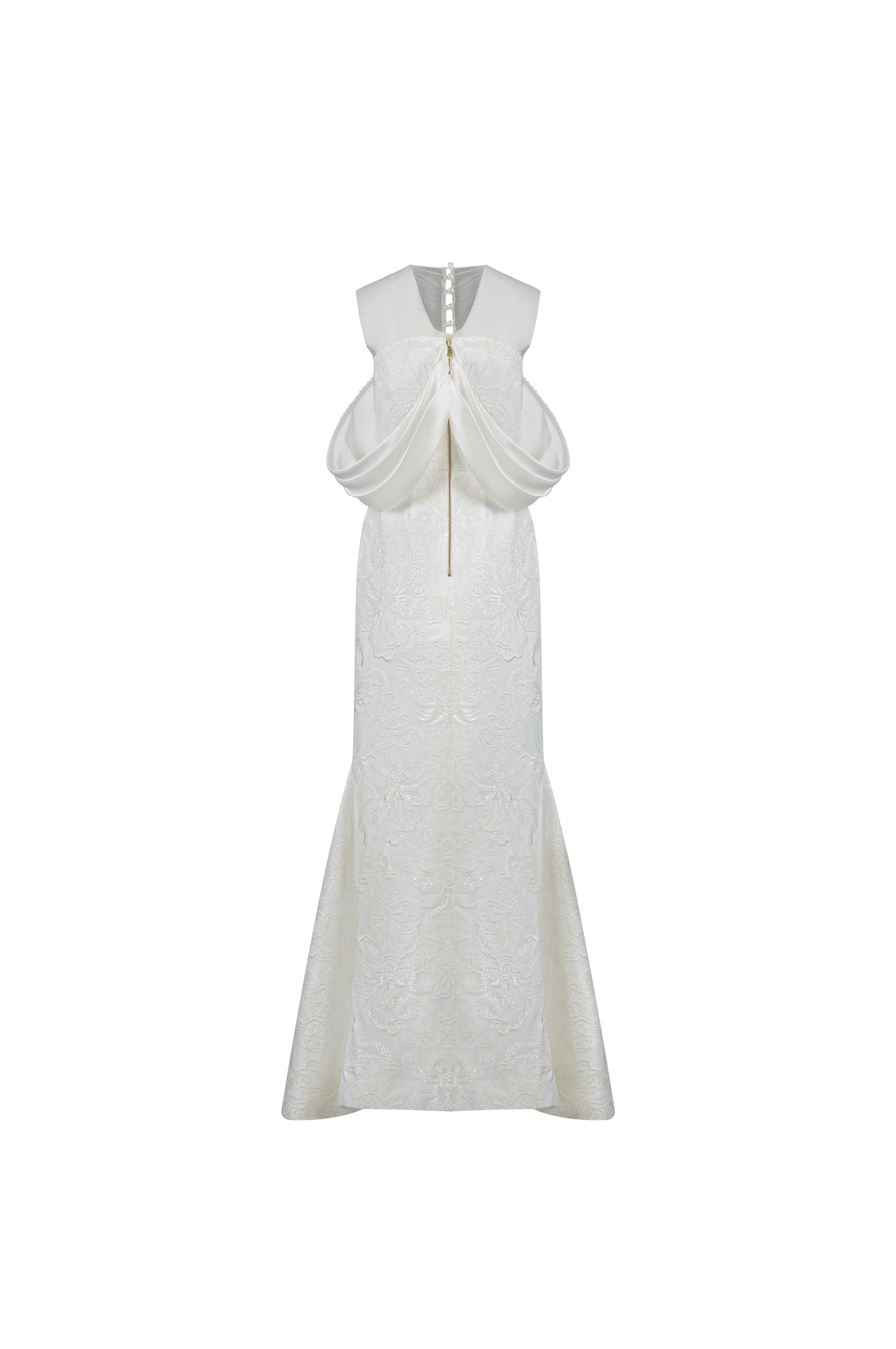 Off-Shoulder Embroidered White Evening Gown