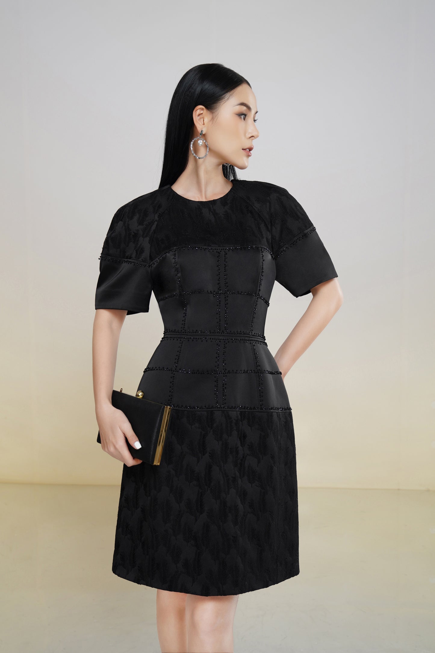 Classic Black Puff Sleeve A-Line Dress