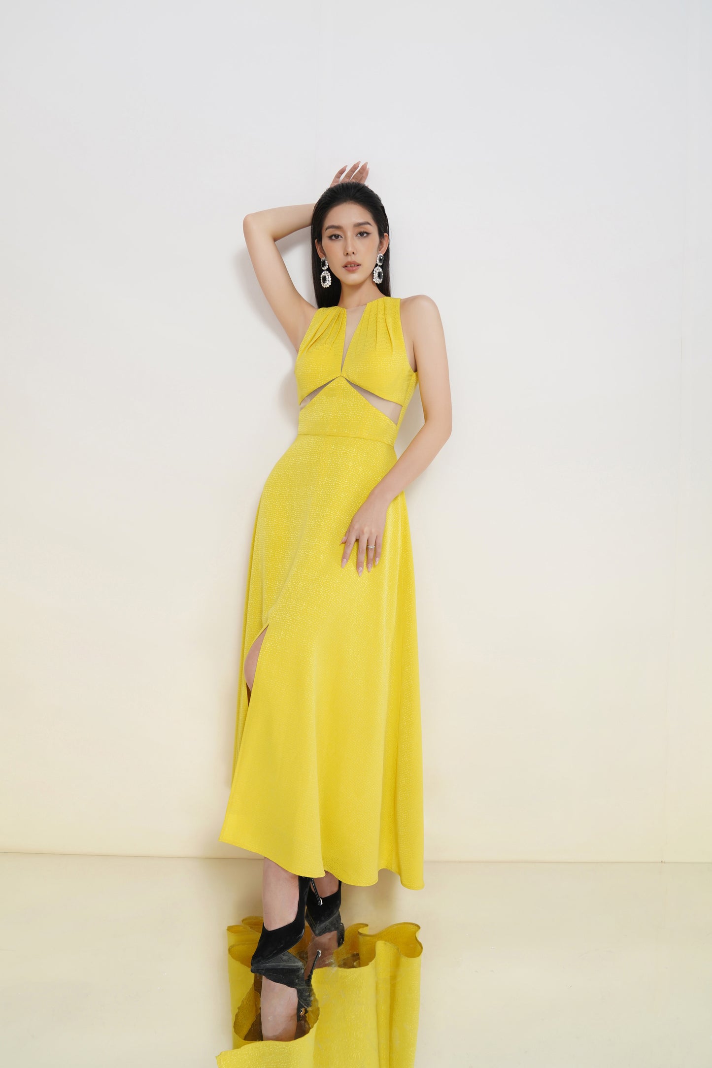 Bright Yellow Cutout Halter Jumpsuit - Trendy Wide-Leg
