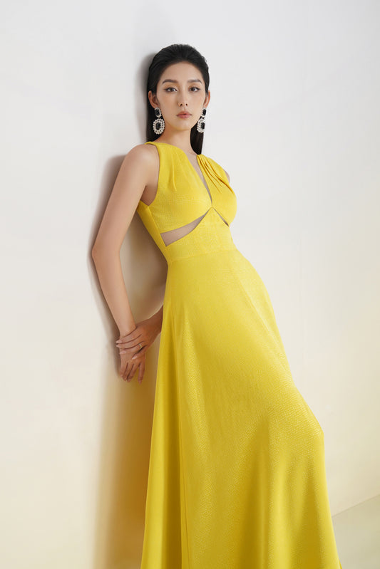 Bright Yellow Cutout Halter Jumpsuit - Trendy Wide-Leg