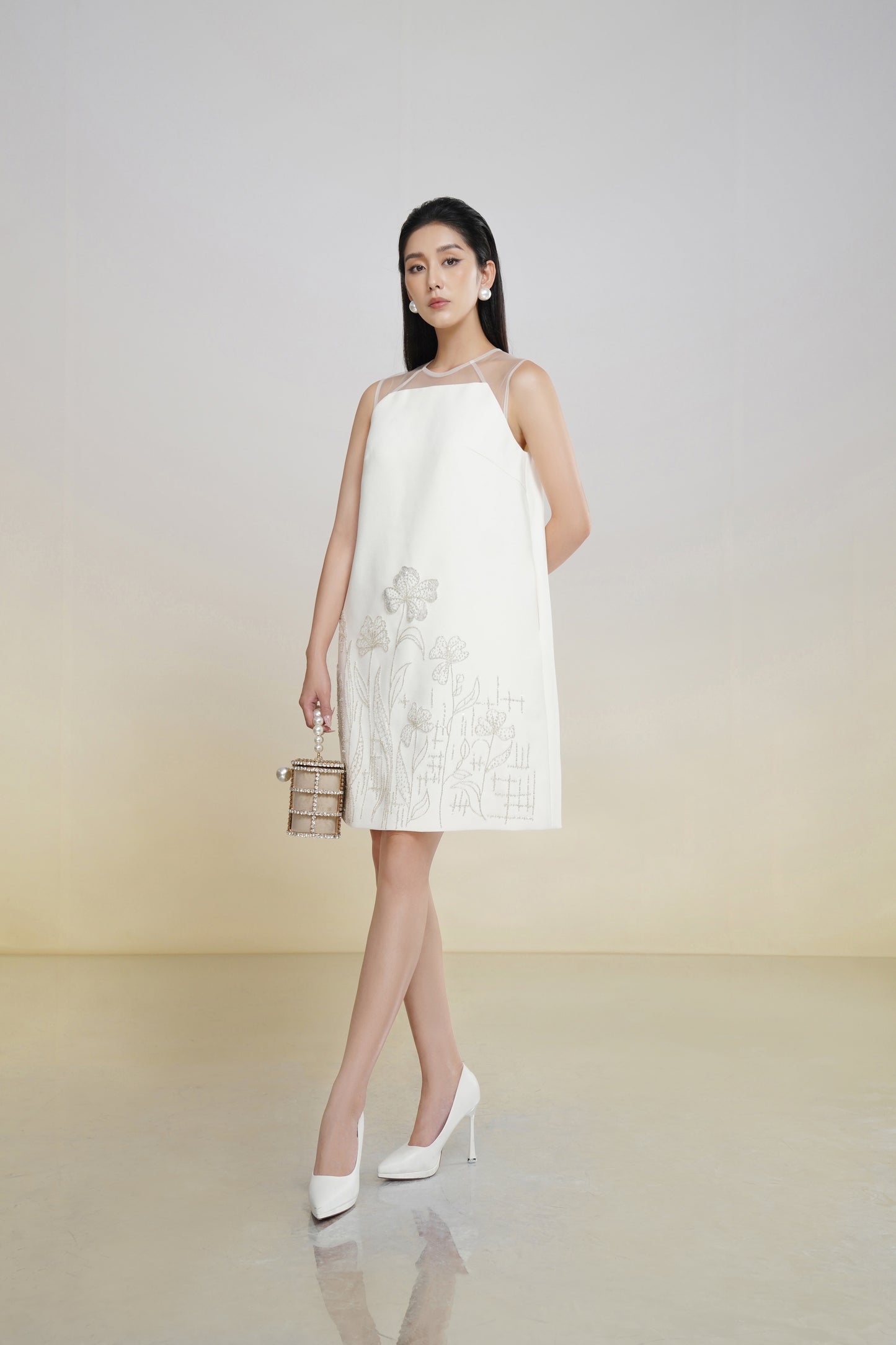 White Floral Embroidered A-Line Mini Dress