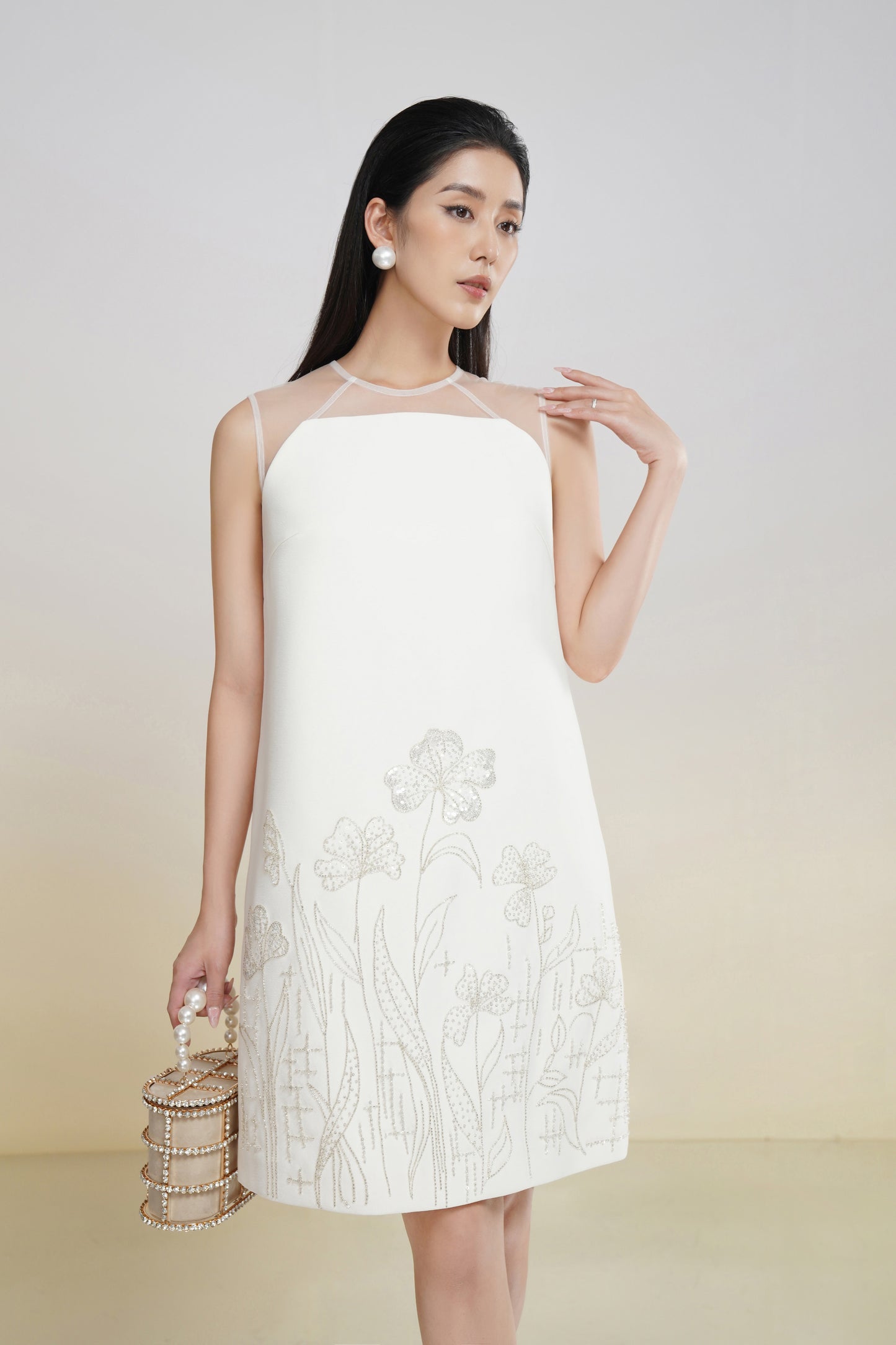 White Floral Embroidered A-Line Mini Dress