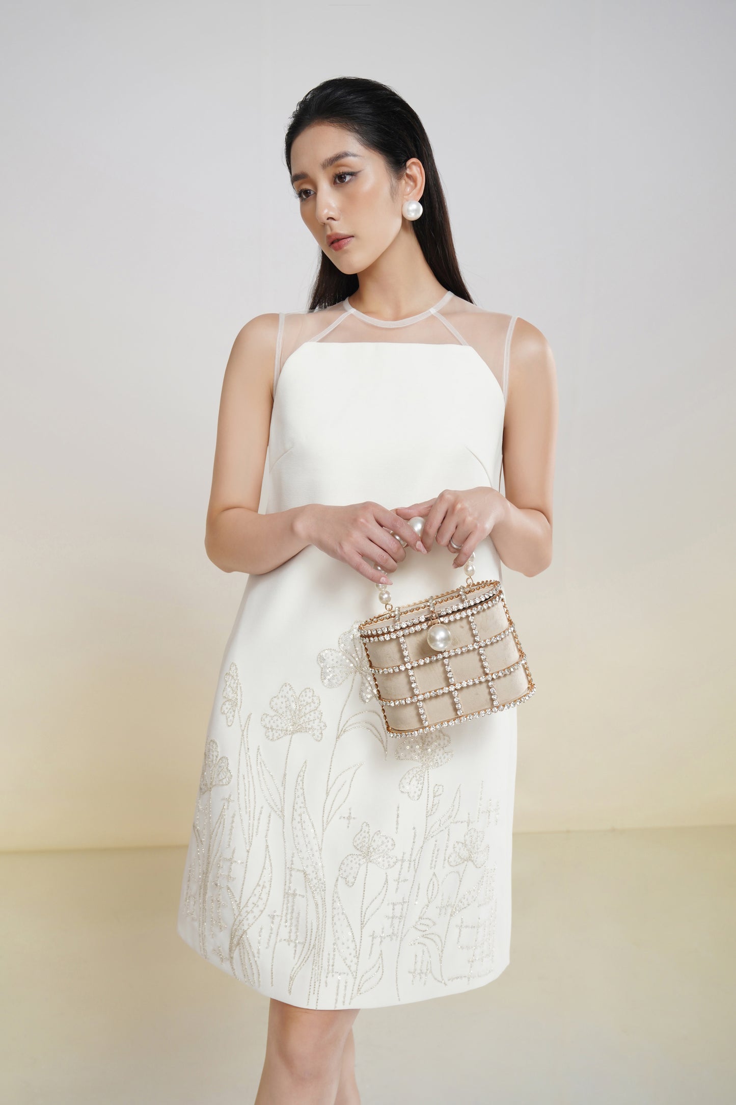 White Floral Embroidered A-Line Mini Dress