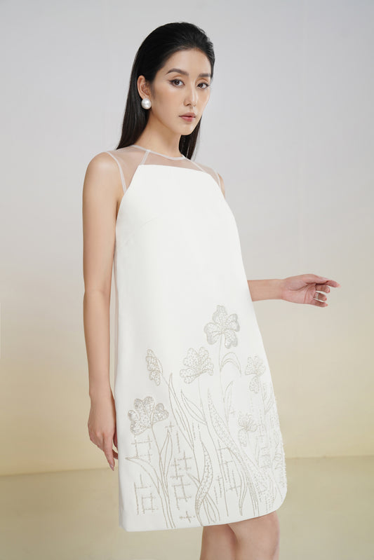 White Floral Embroidered A-Line Mini Dress