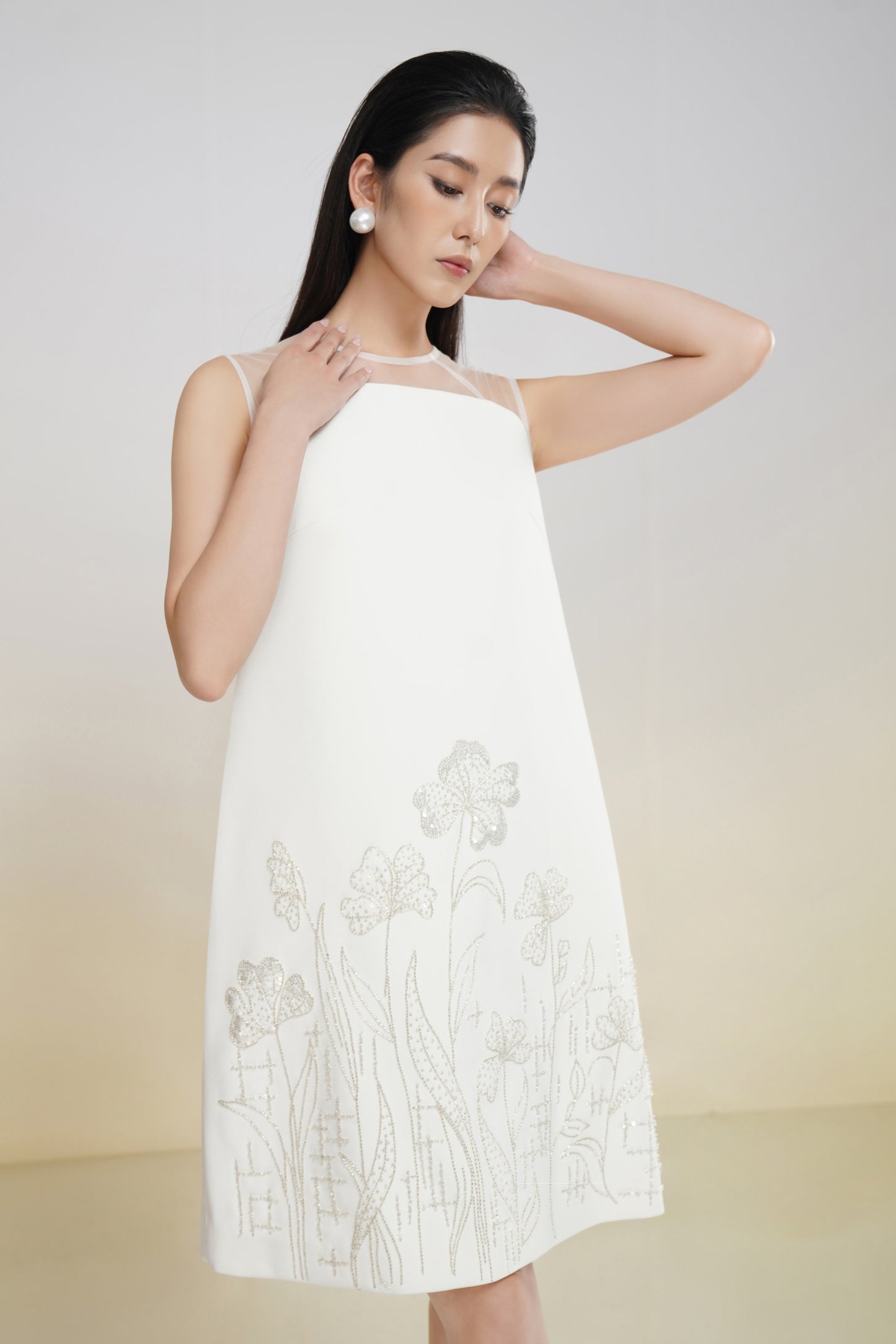 White Floral Embroidered A-Line Mini Dress