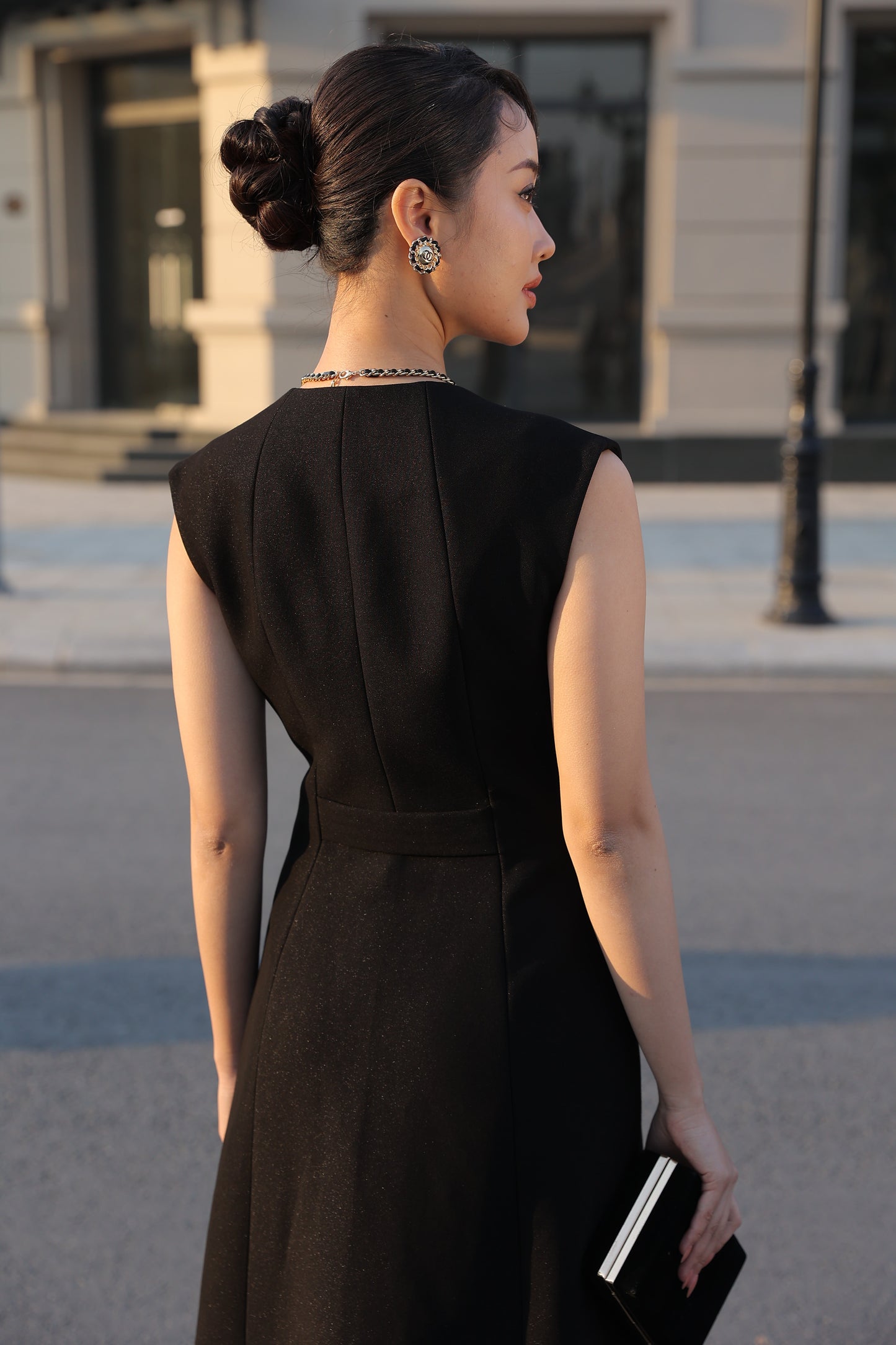 Black Sleeveless Longline Blazer Vest with Wide-Leg Pants Set
