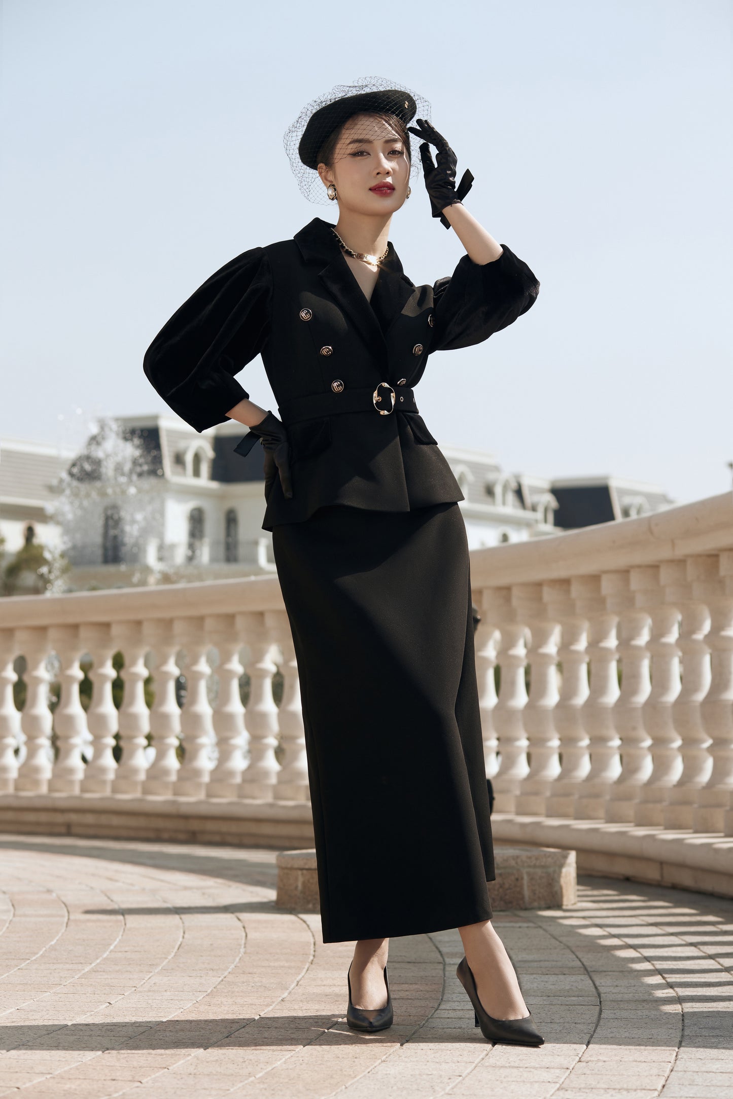 Black Suit Set with Peplum Jacket