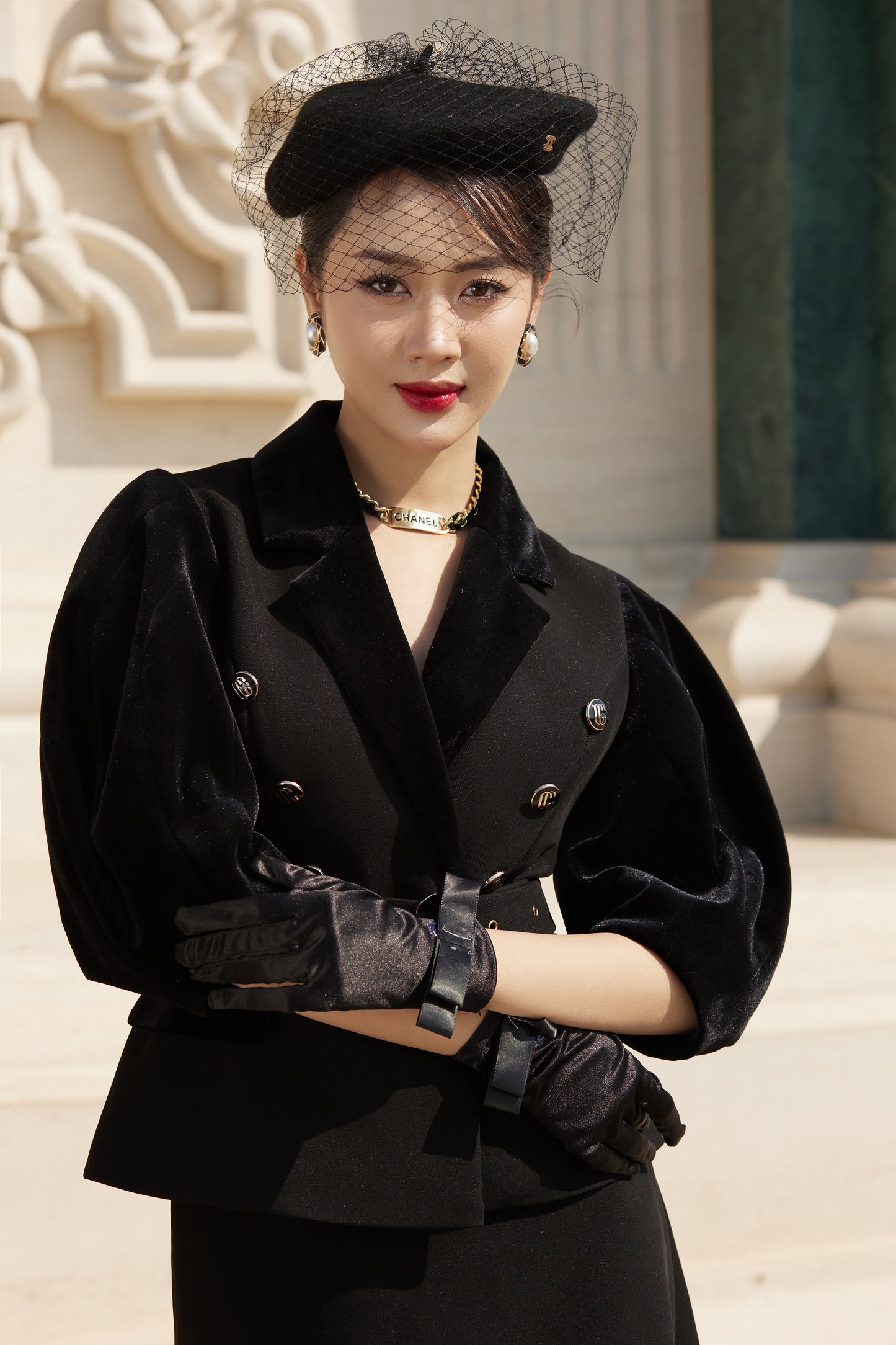 Black Suit Set with Peplum Jacket