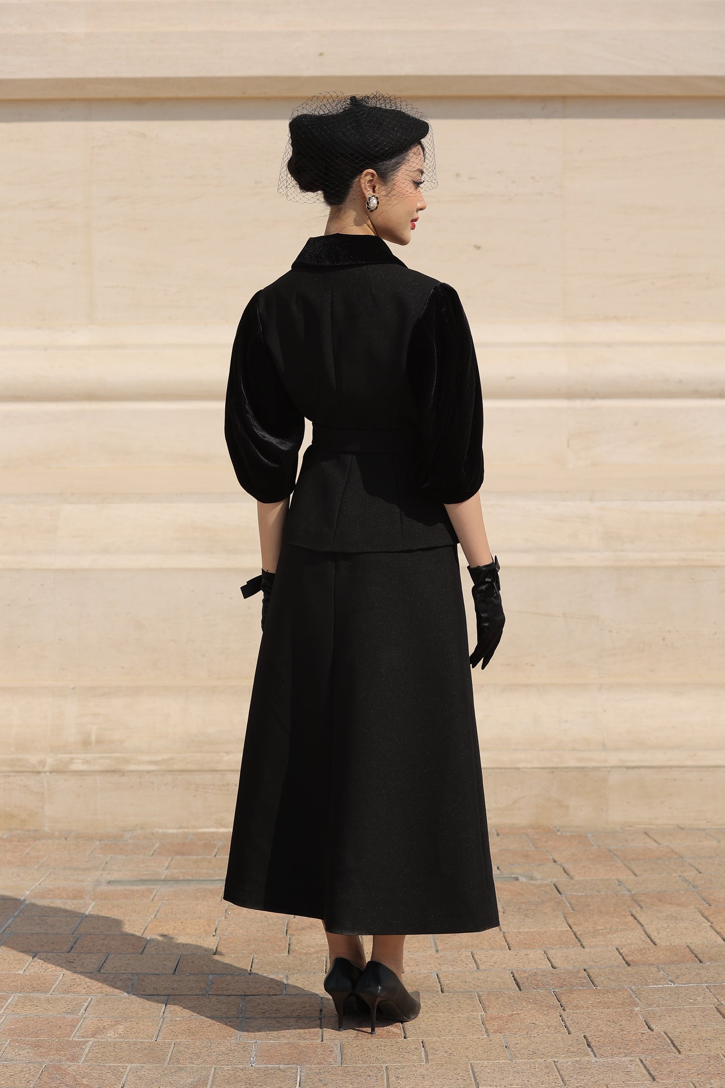 Black Suit Set with Peplum Jacket