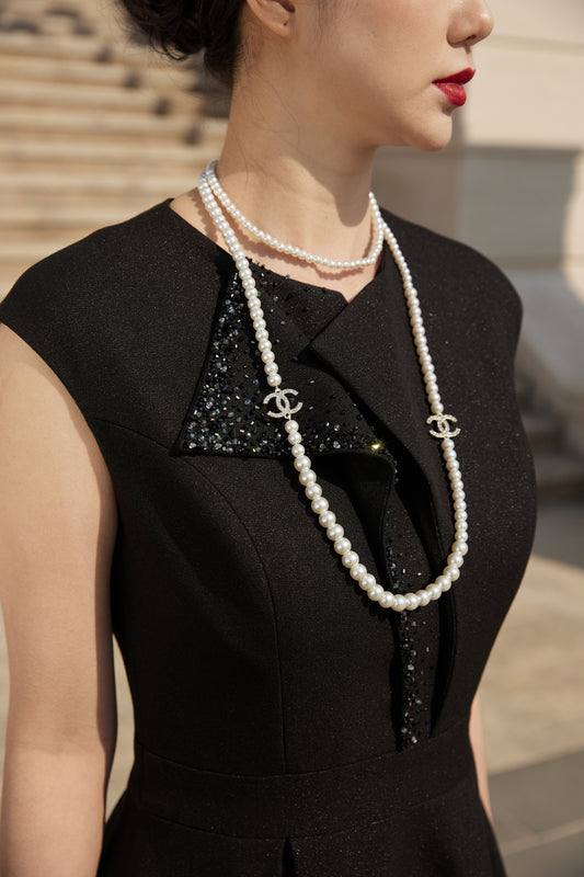 Black Midi Dress with Flared Skirt