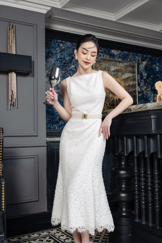 White Lace Midi Dress