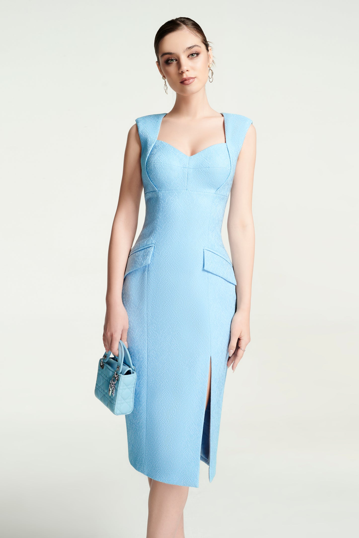 Light Blue Sleeveless Bodycon Dress with Side Slit - Elegant Party Wear