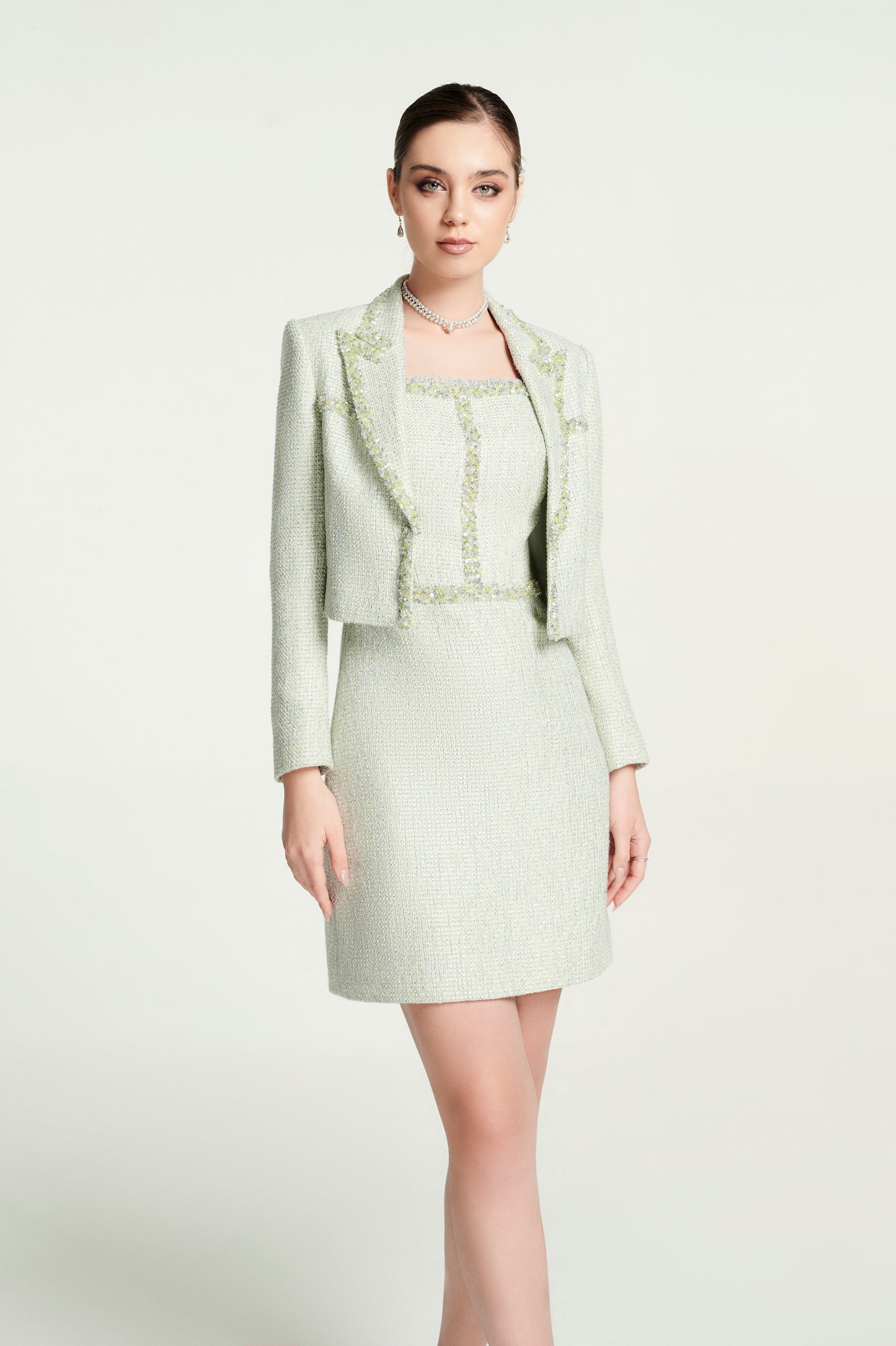 Pastel Tweed Jacket and Dress Set