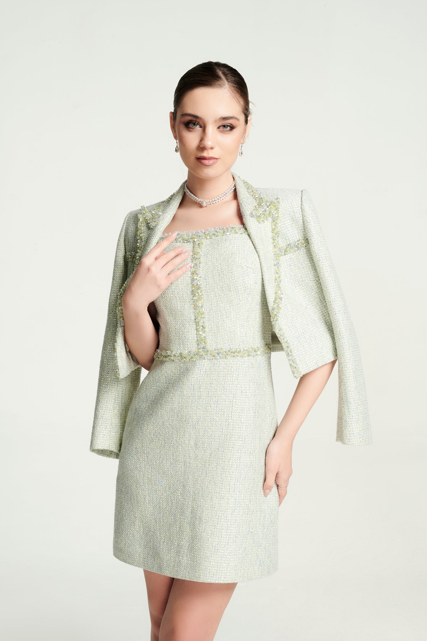 Pastel Tweed Jacket and Dress Set
