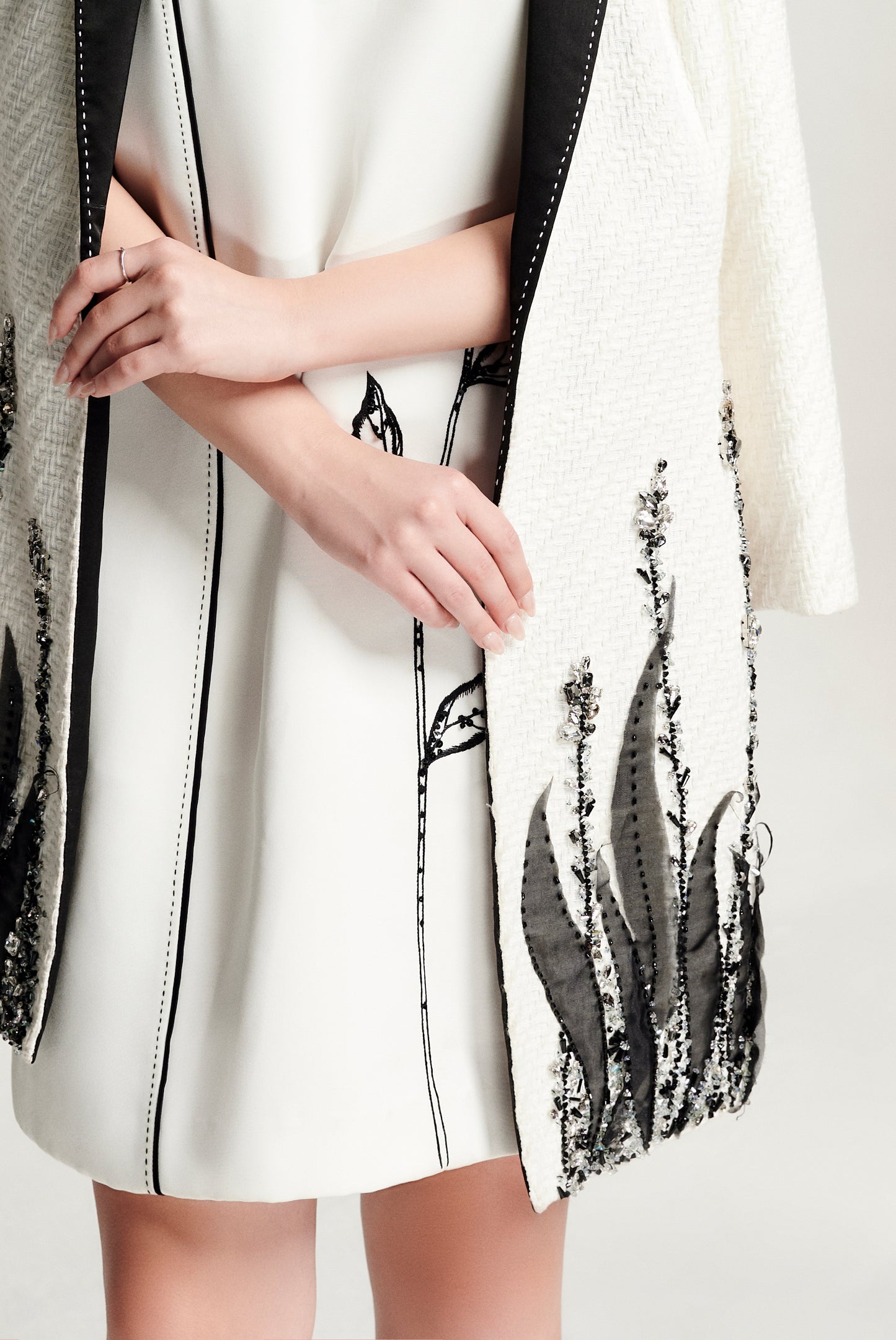Floral Embroidered Shift Dress with Contrast Cape