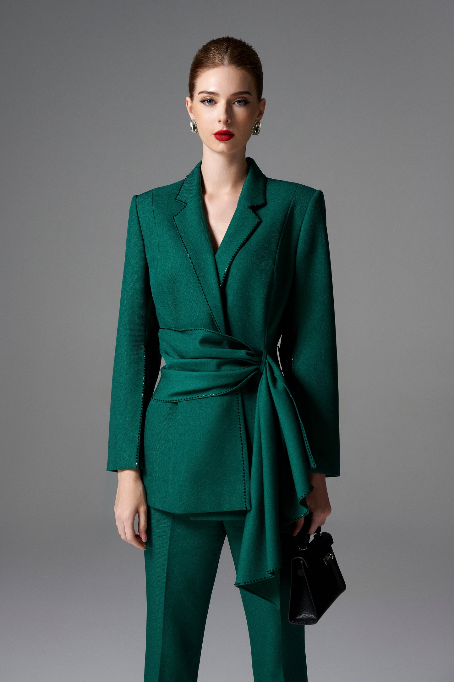 Emerald Green Belted Blazer & Pantsuit Set