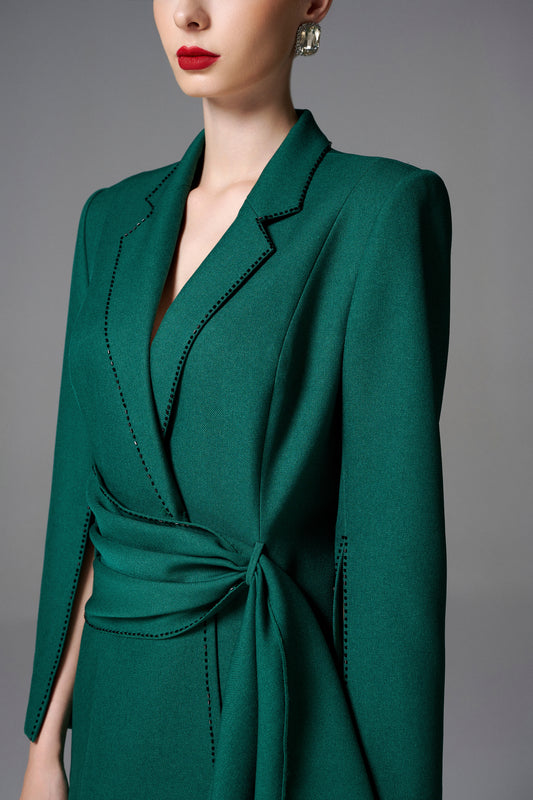 Emerald Green Belted Blazer & Pantsuit Set