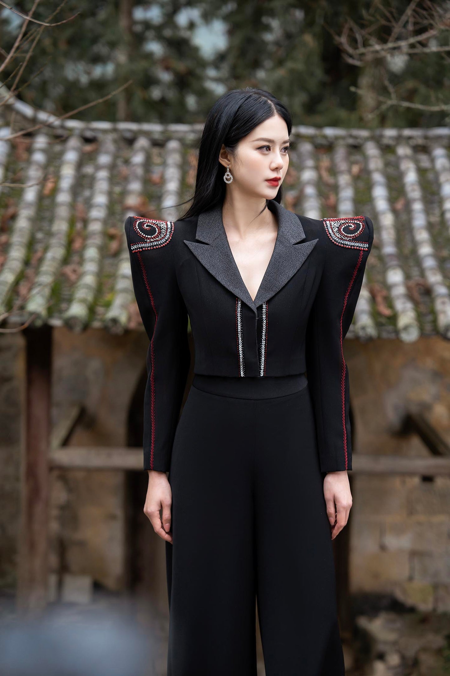 Satin Polyester Silk Coat and Wide-Leg Trousers Set