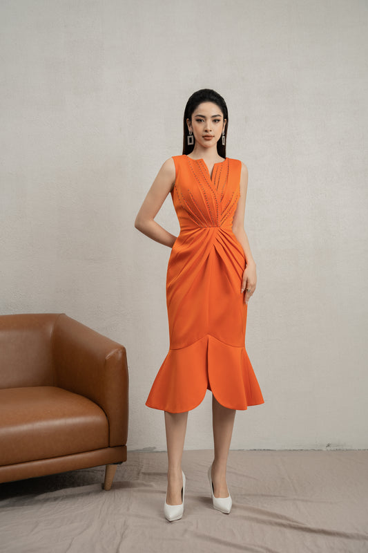 Sleeveless Embellished Midi Dress with Ruffle Hem