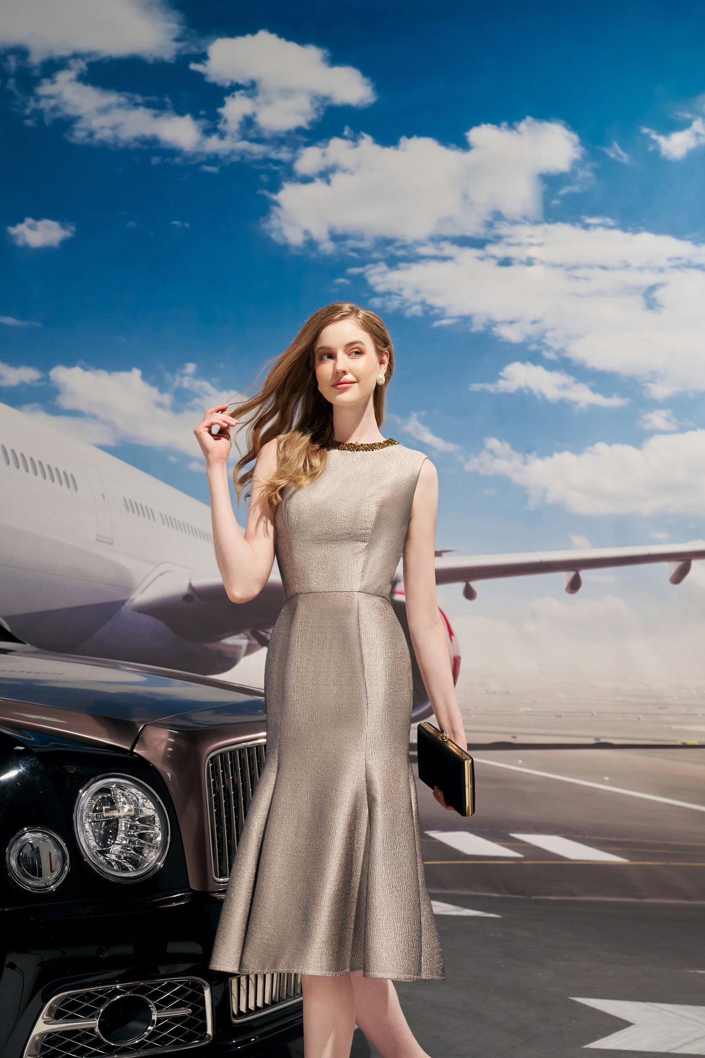 Silver A-Line Cocktail Dress with Jewel Neckline