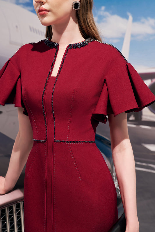 Short Pleated Sleeve Bodycon Dress