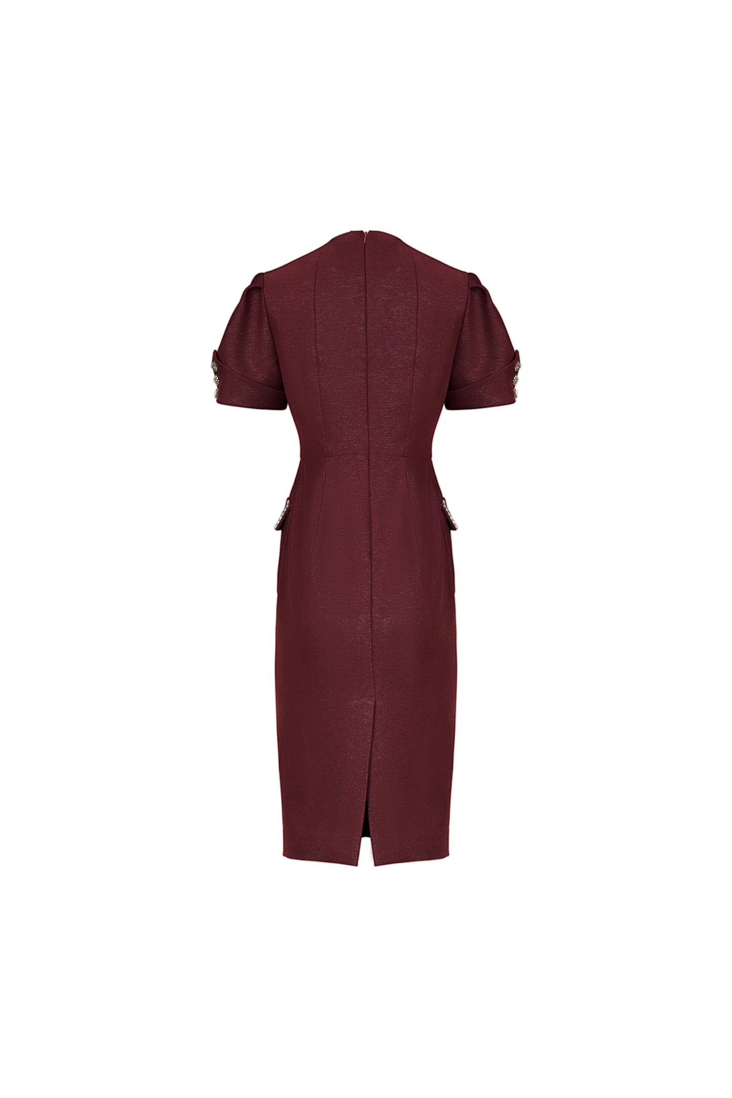 Formal Red Peplum Blazer and Pencil Skirt Set with Embellished Collar