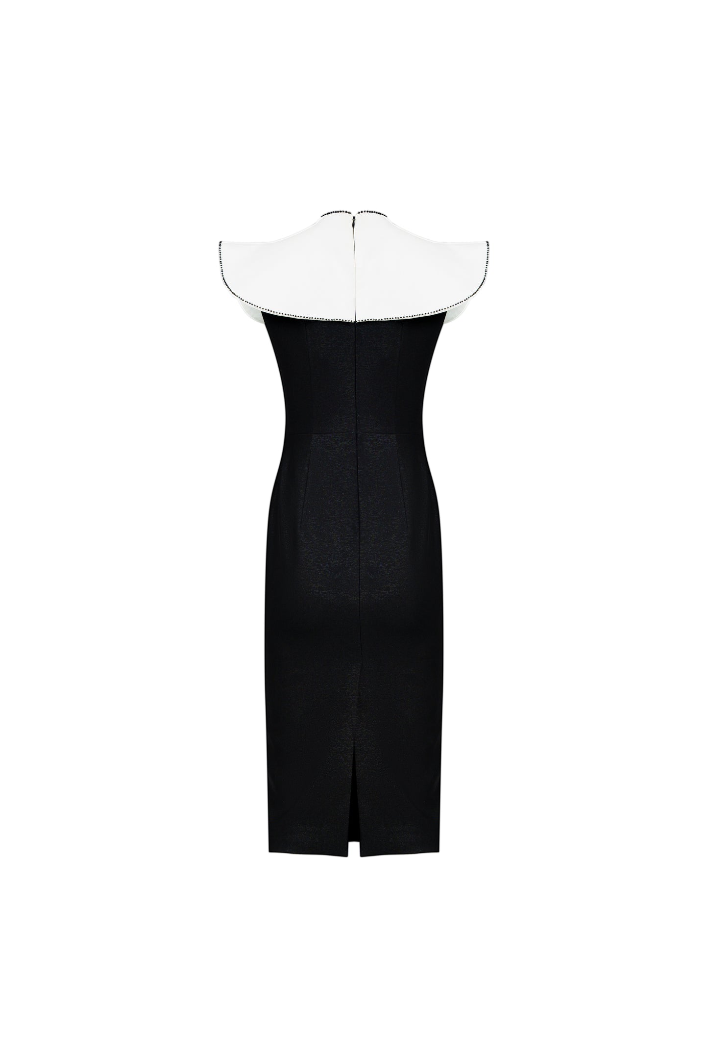 Black Midi Dress with Embellished White Collar