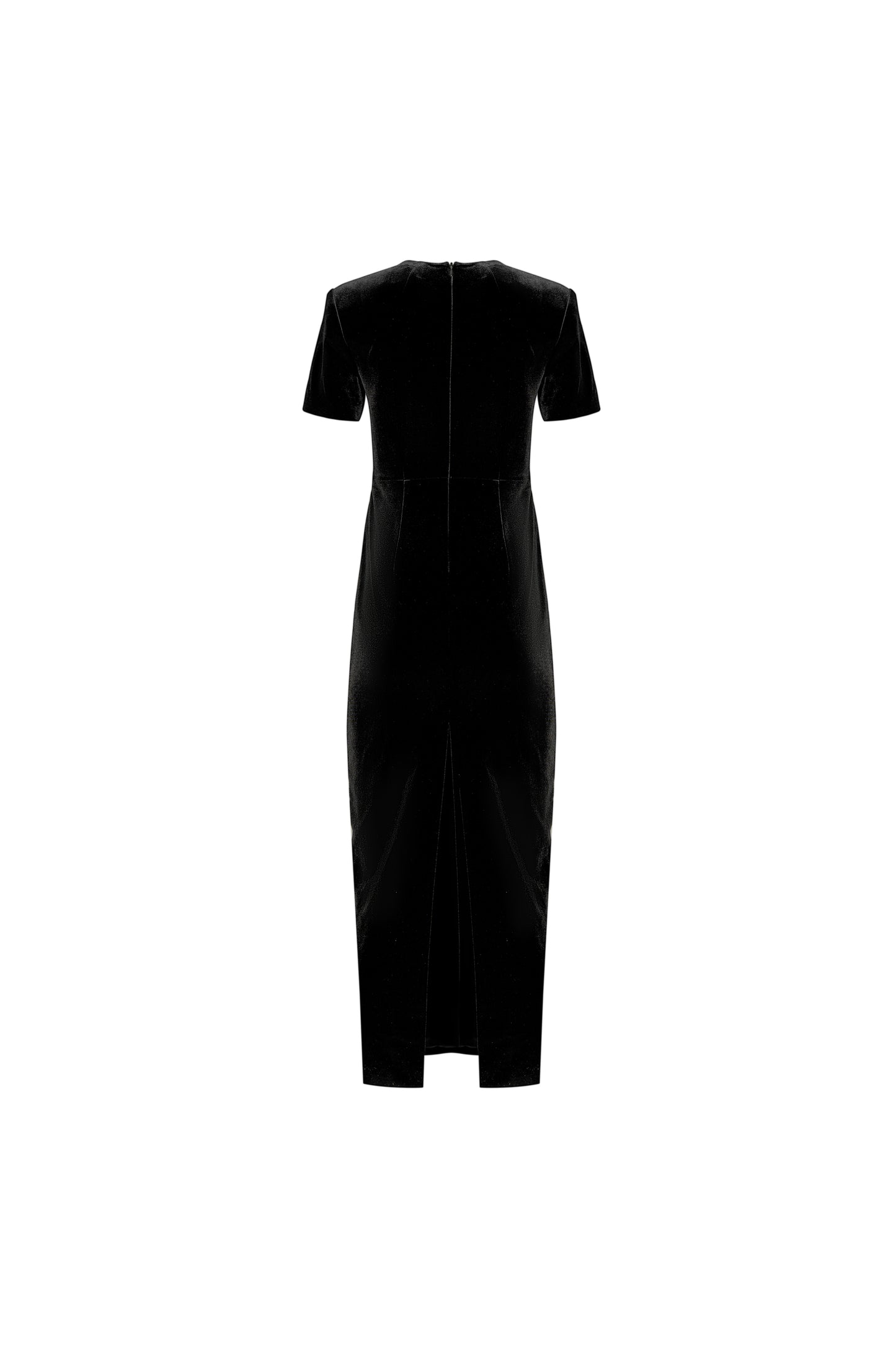 Black Velvet Dress with Lace Panel and Draped Detail