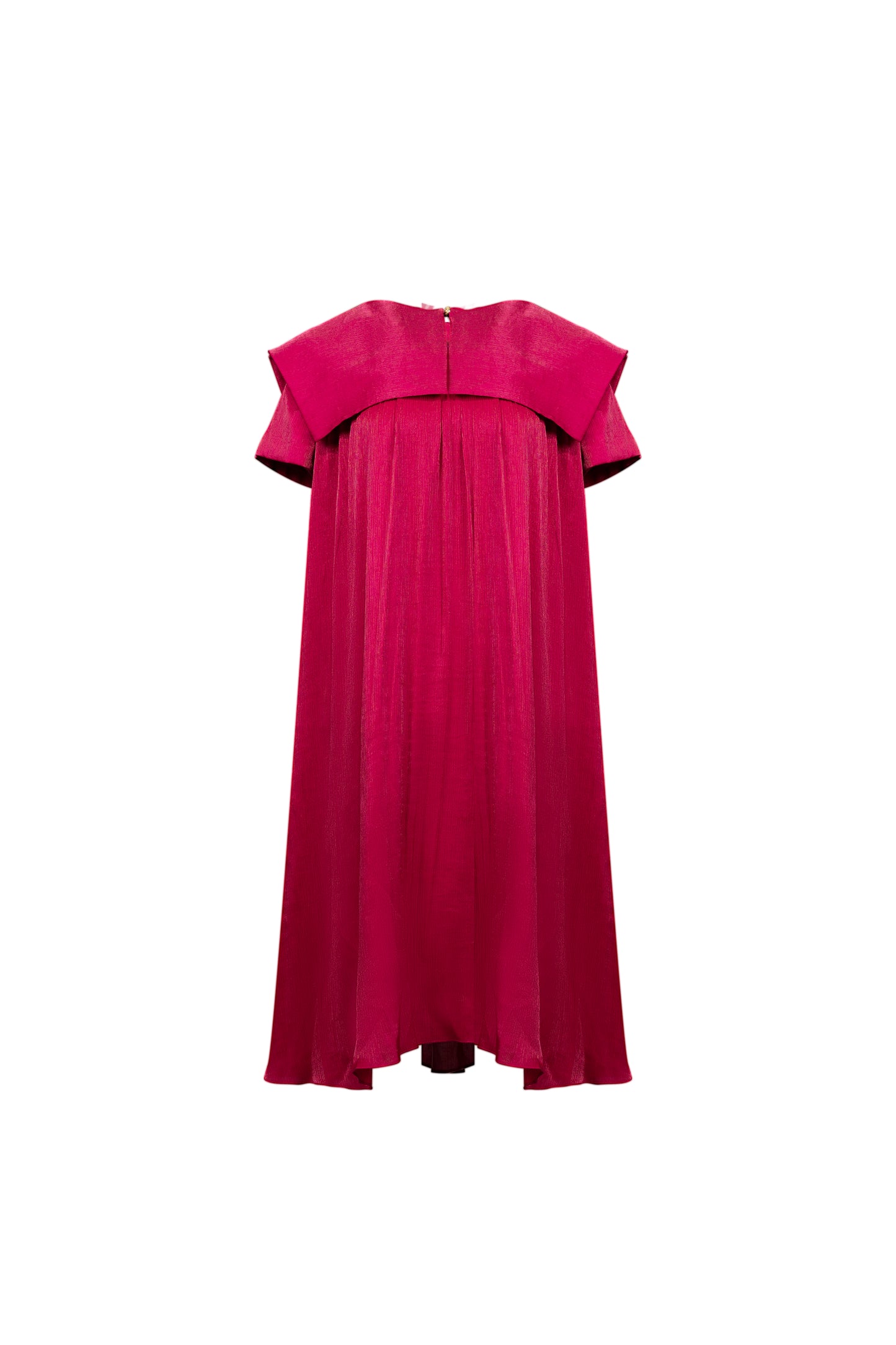Fuchsia Pleated A-Line Midi Dress with Cape Sleeves