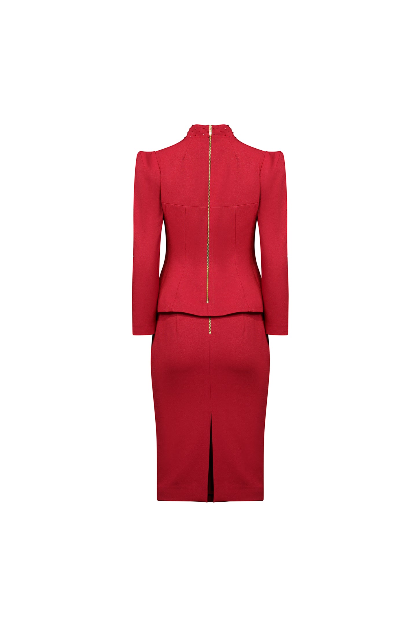 Red Gabardine Skirt Suit for Women - Tailored Formal Wear