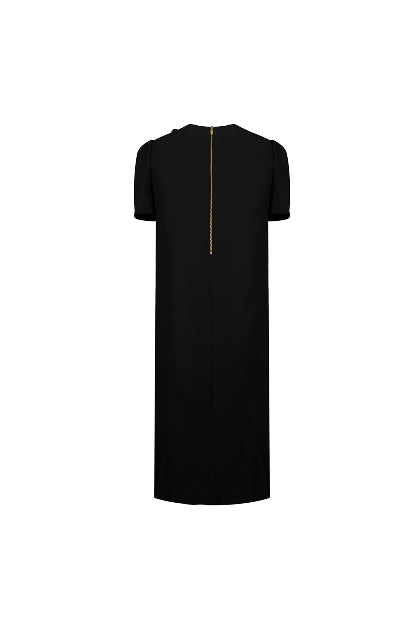 Black Gabardine Dress with Silk Floral Applique