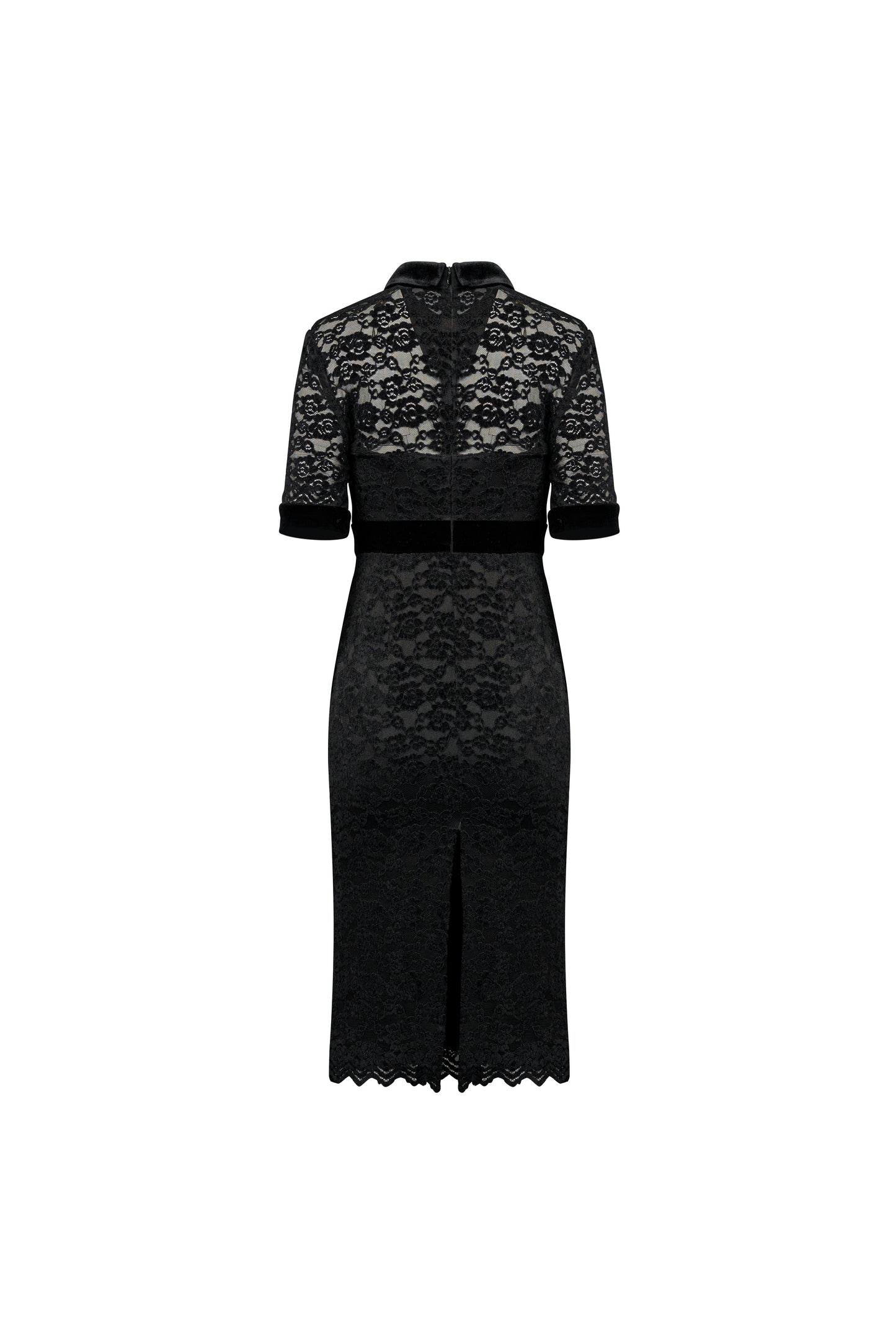 Black Lace and Velvet Button-Down Midi Dress