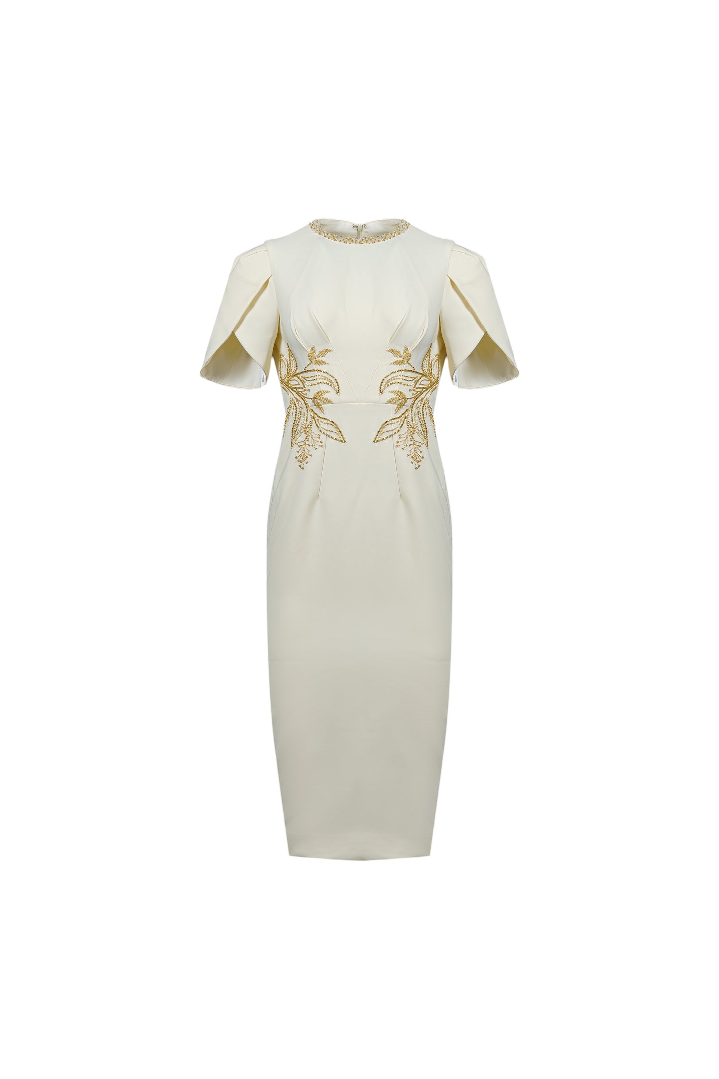 Le SoLeil Embroidered Gabardine Midi Dress with Cape SLeeves