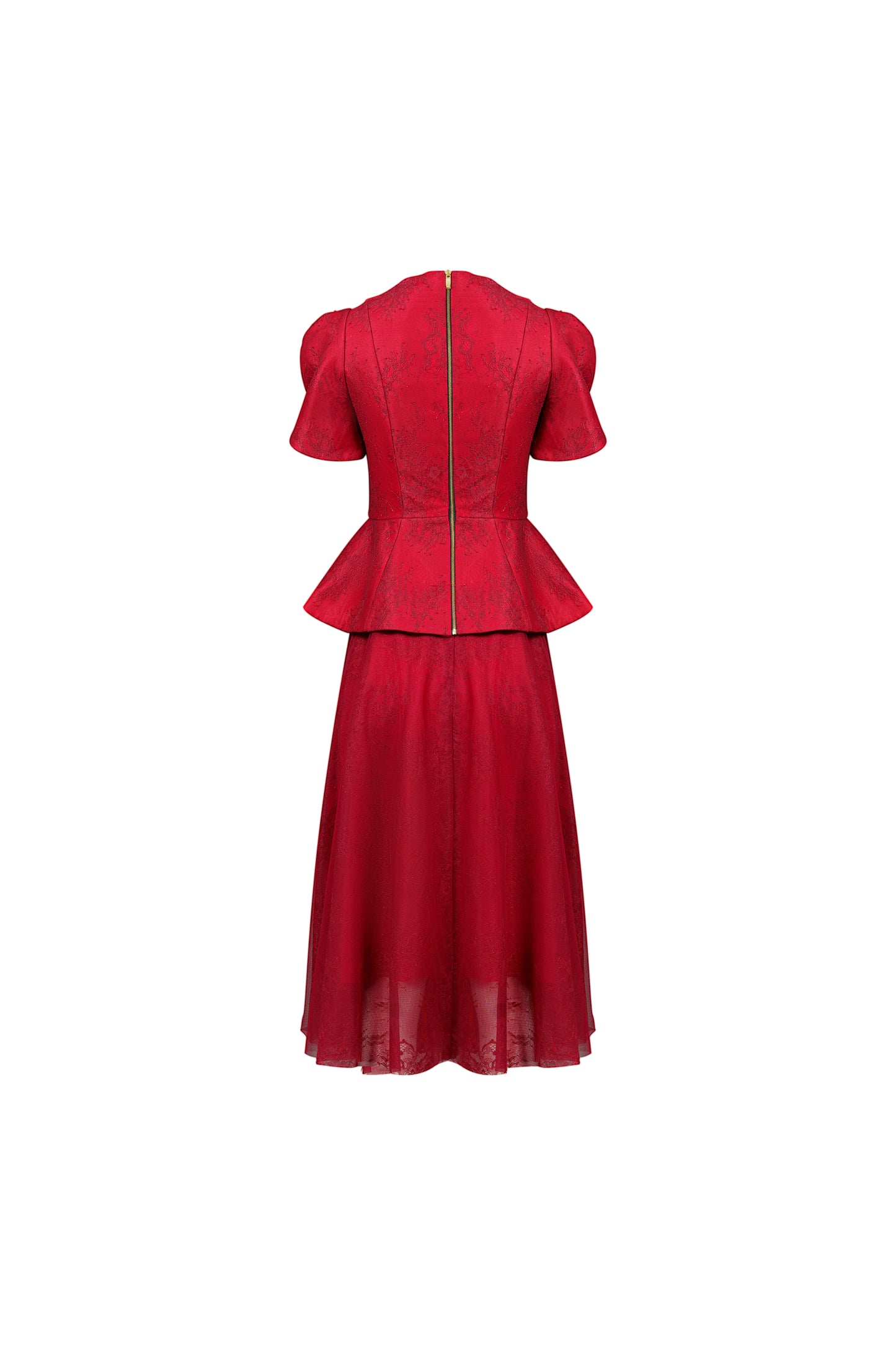 Taffeta and Lace Vest Blouse with Flared Midi Dress