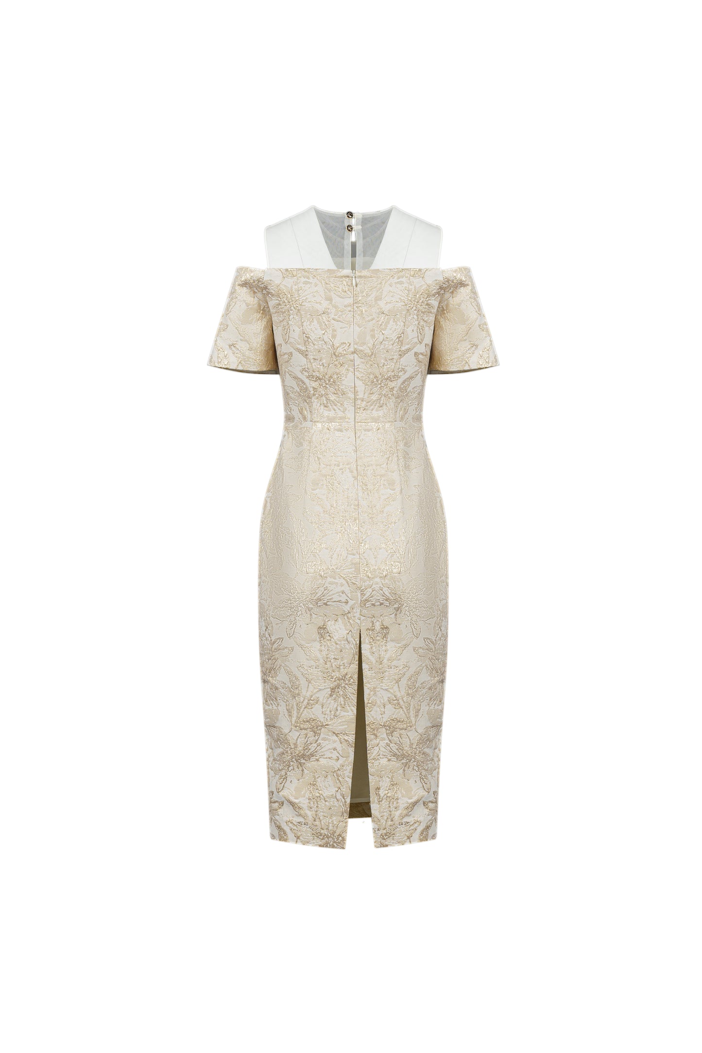 Le Soleil Off-Shoulder Jacquard Brocade Midi Dress