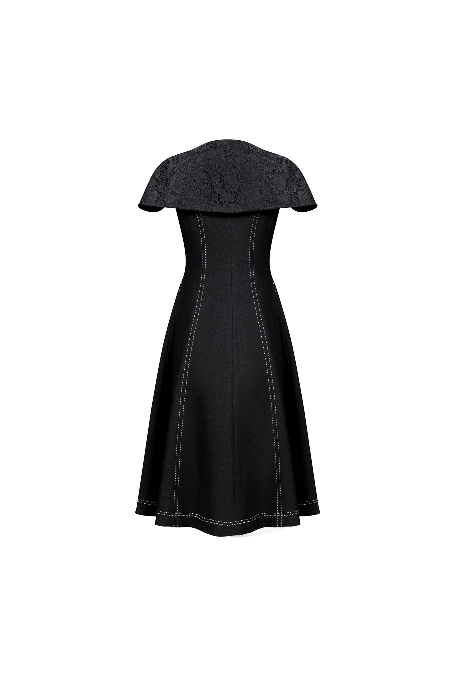 Black A-Line Button-Up Midi Dress with Cape Sleeves