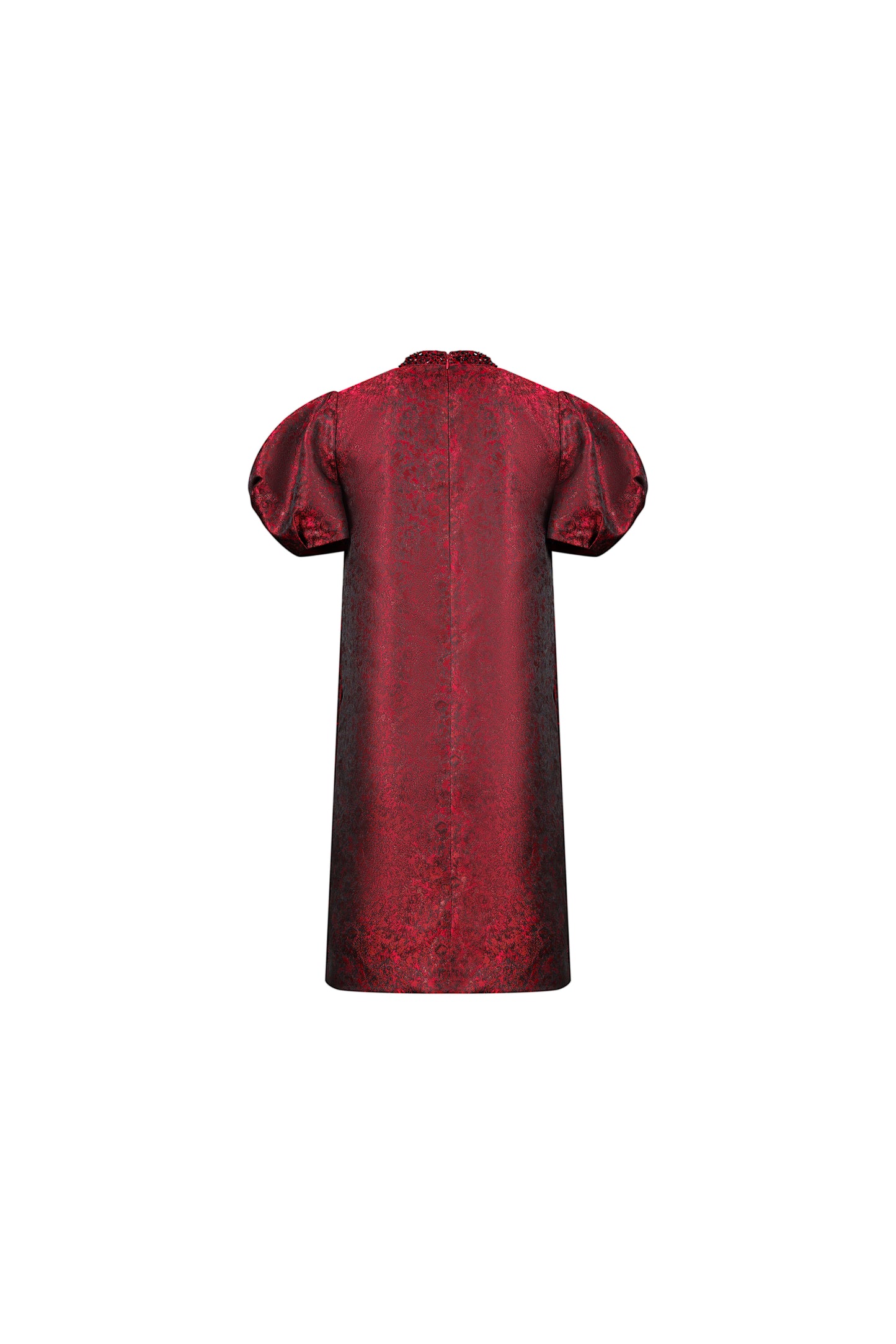 Le SoLeil Jacquard Silk Puff SLeeve A-Line Dress