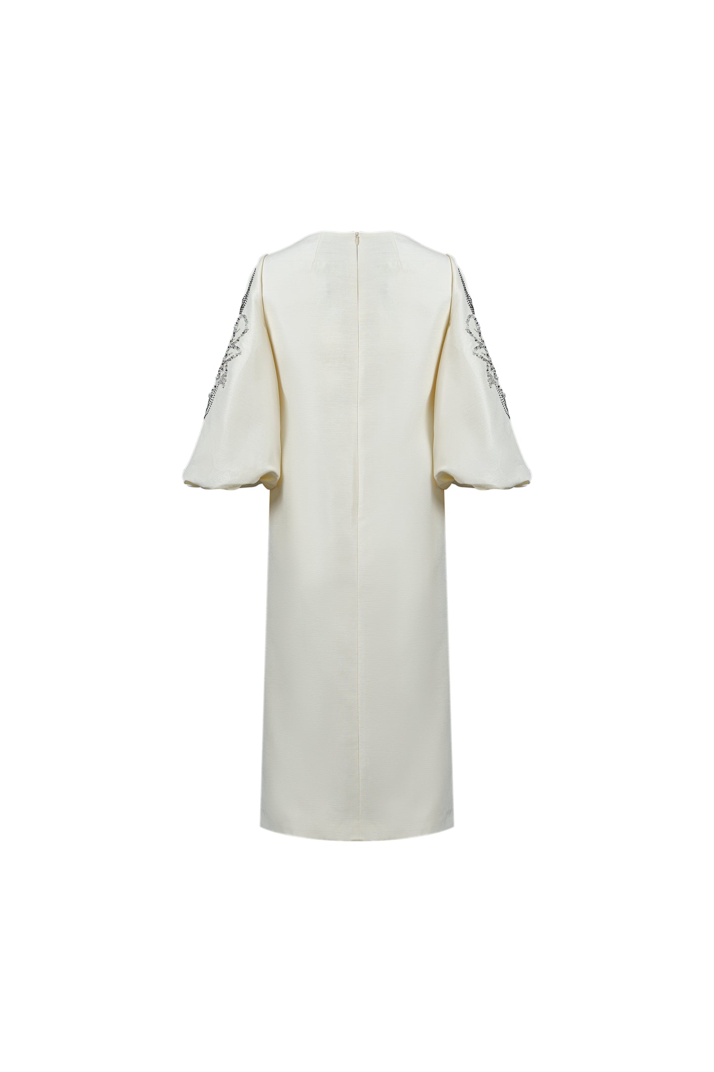 Metallic Taffeta Midi Dress with Embroidered Floral Design