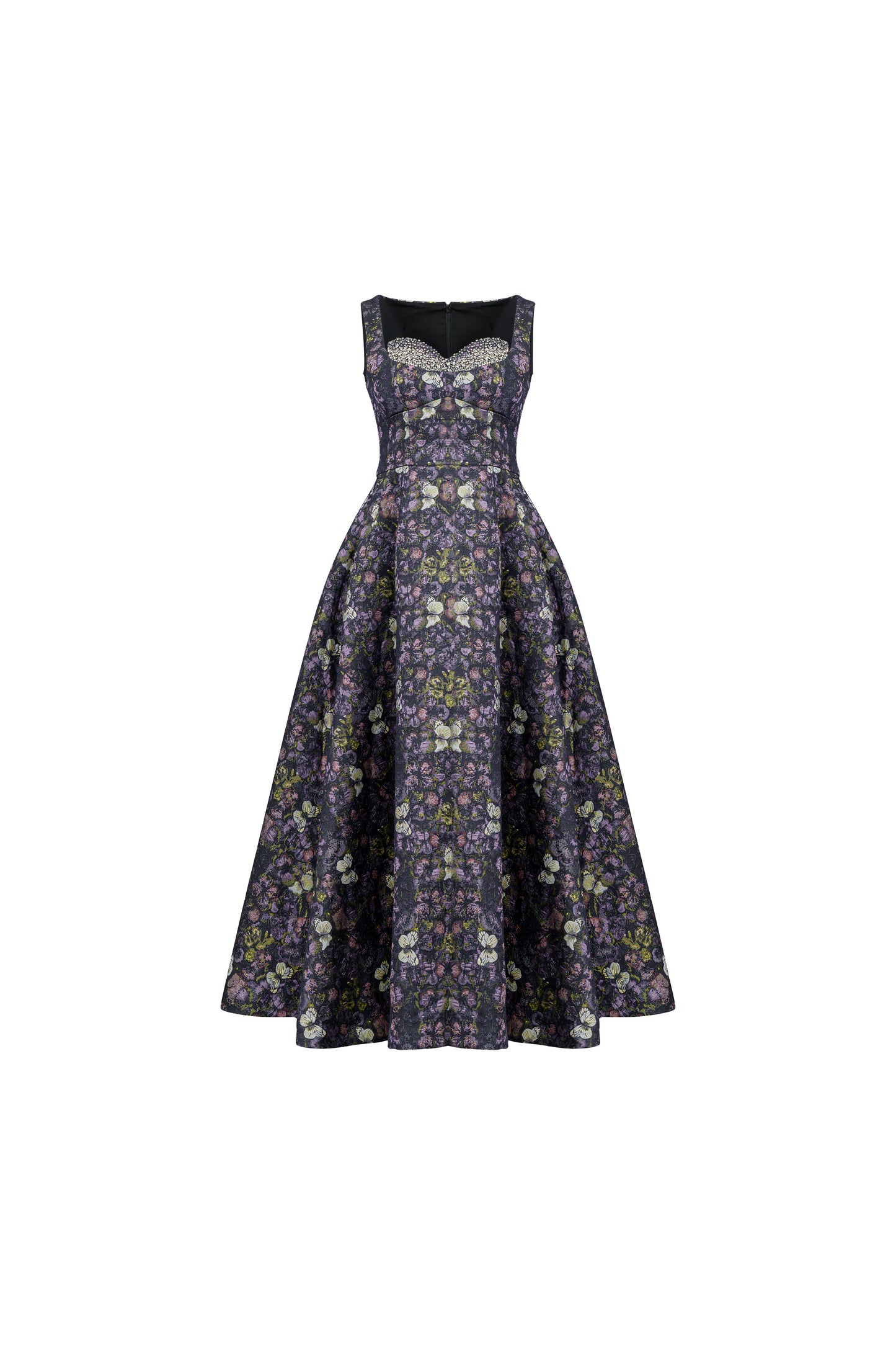 Floral Jacquard Brocade A-Line Dress