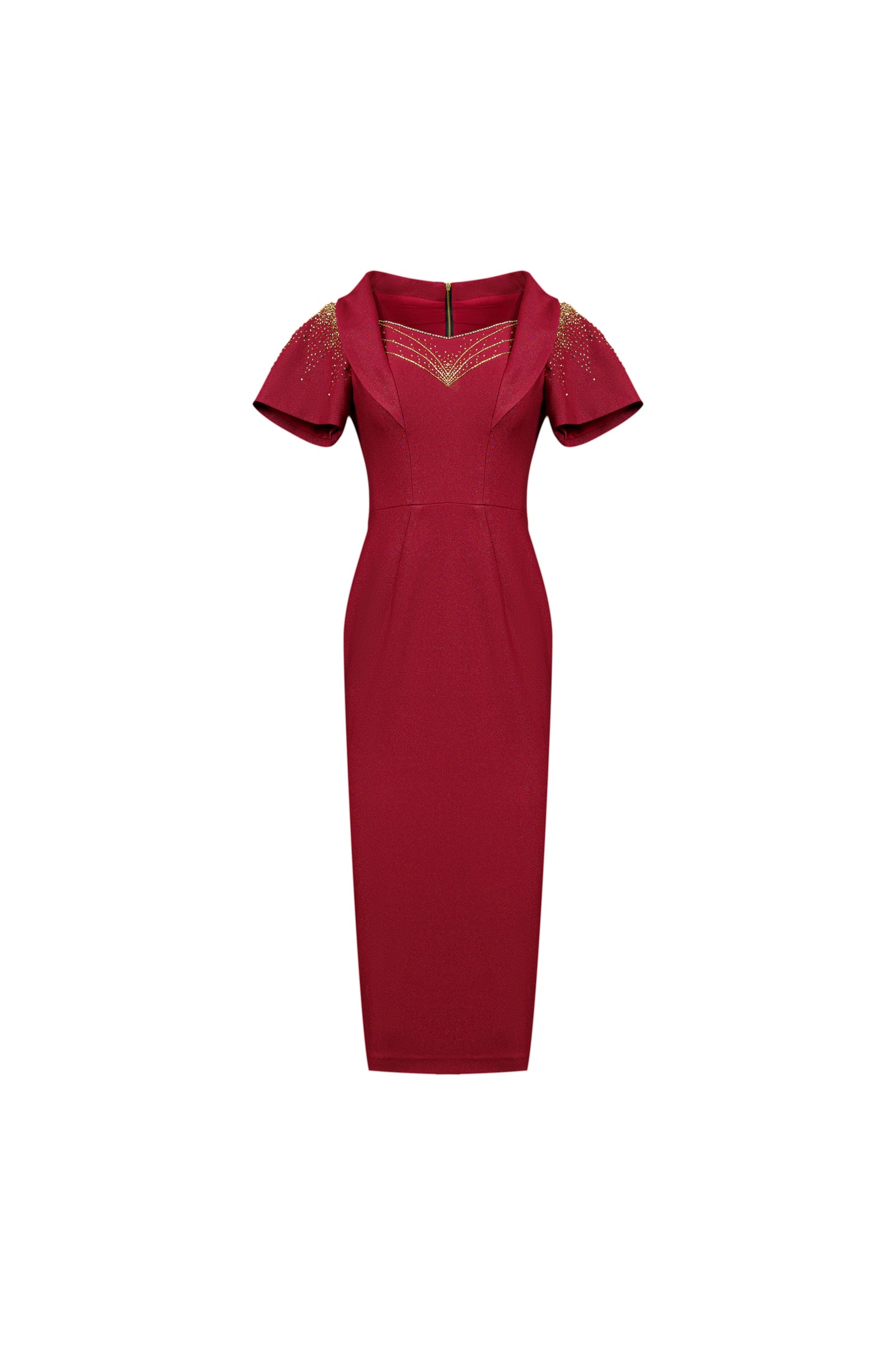 Gabardine and Silk Midi Dress with Lace Detail